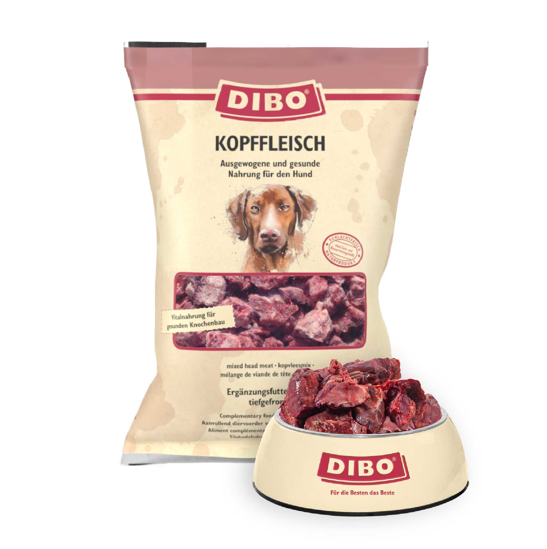 DIBO Kopffleisch - B.A.R.F.-Frostfutter für Hunde - 3 x 2000g