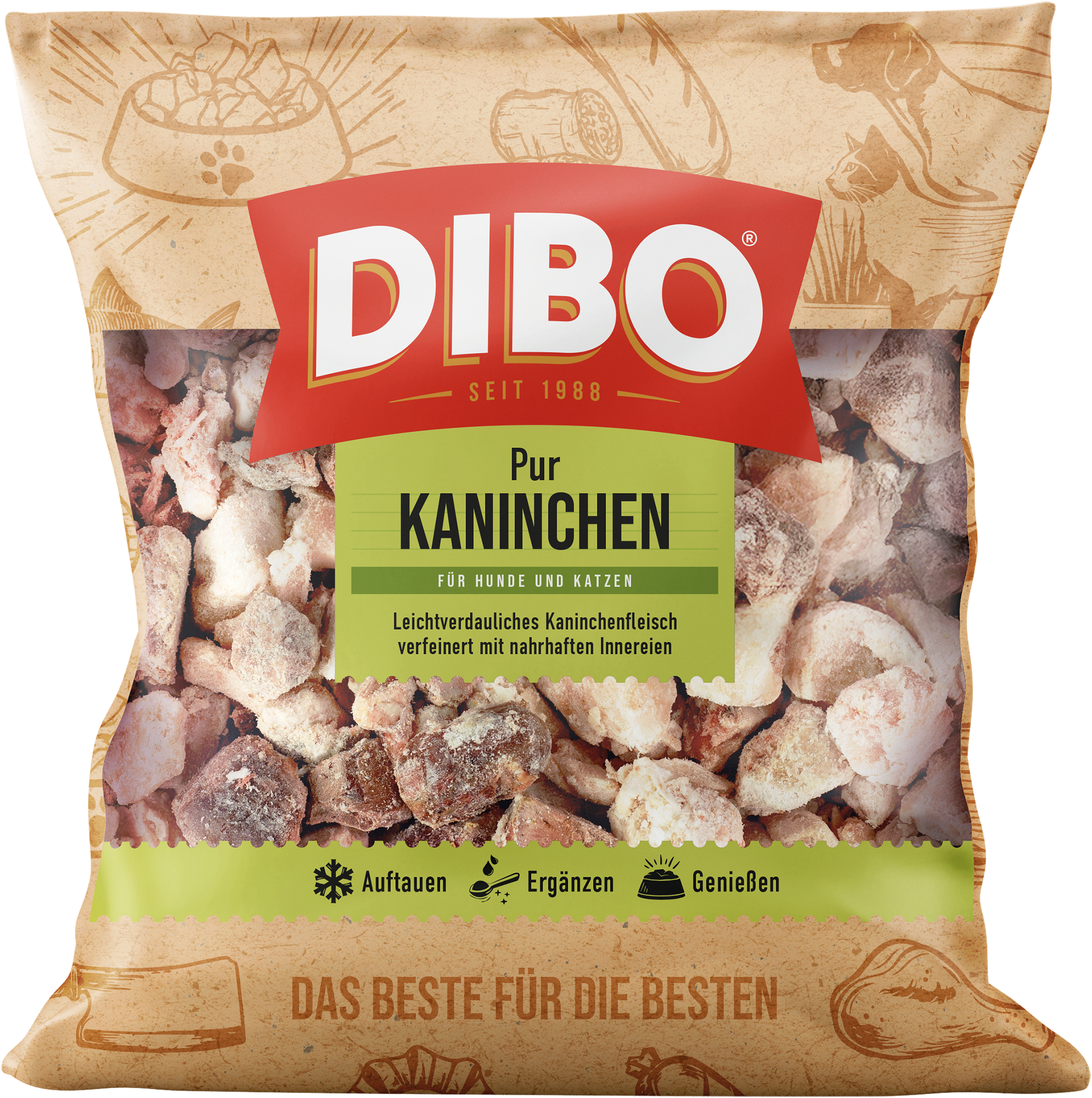 DIBO Kaninchen - B.A.R.F.-Frostfutter für Hunde und Katzen Dibo PUR Produkt mit Kaninchen