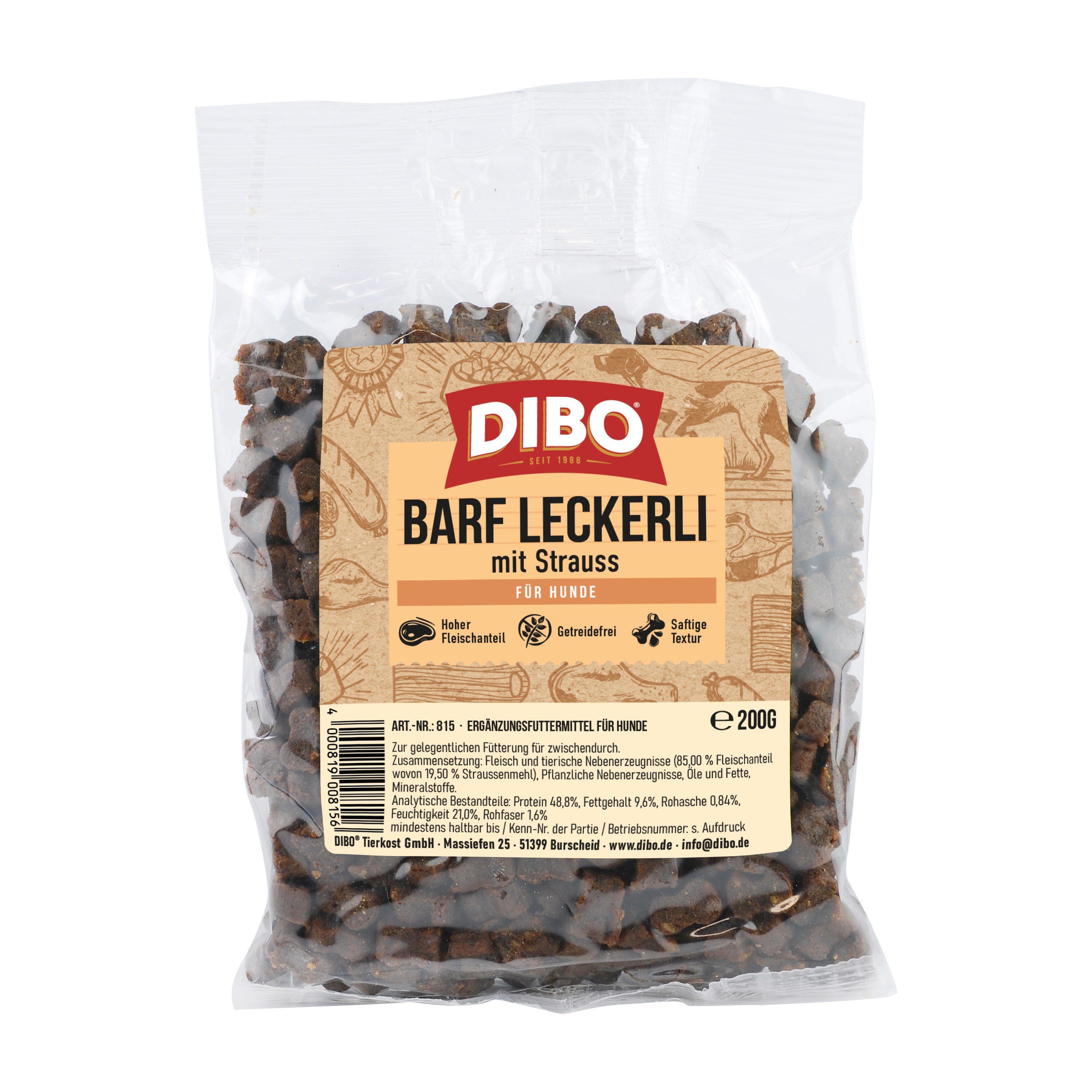 DIBO BARF-Leckerli Strauß, 200g-Beutel