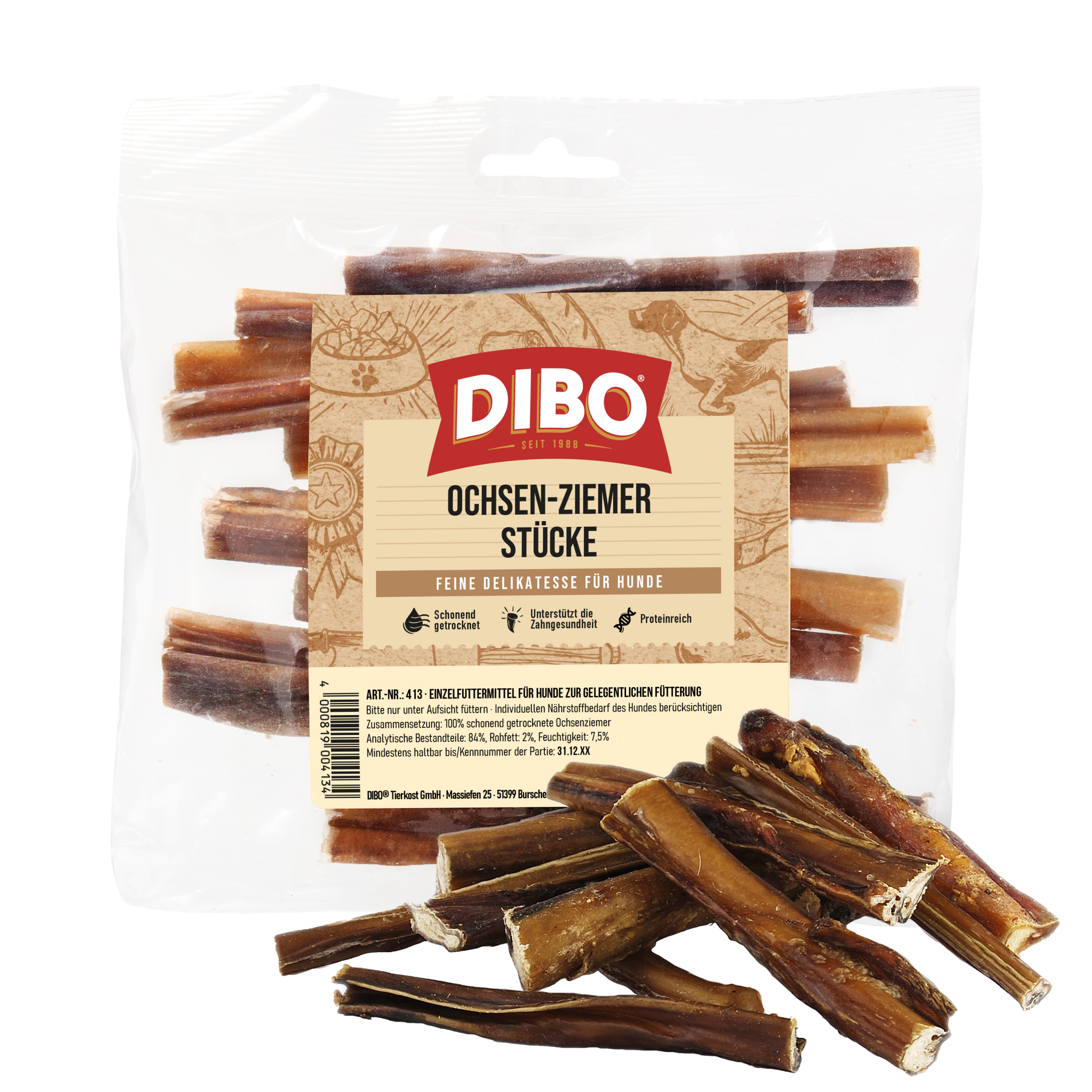 DIBO Ochsenziemer 12cm Stücke - 15 Stück-Beutel