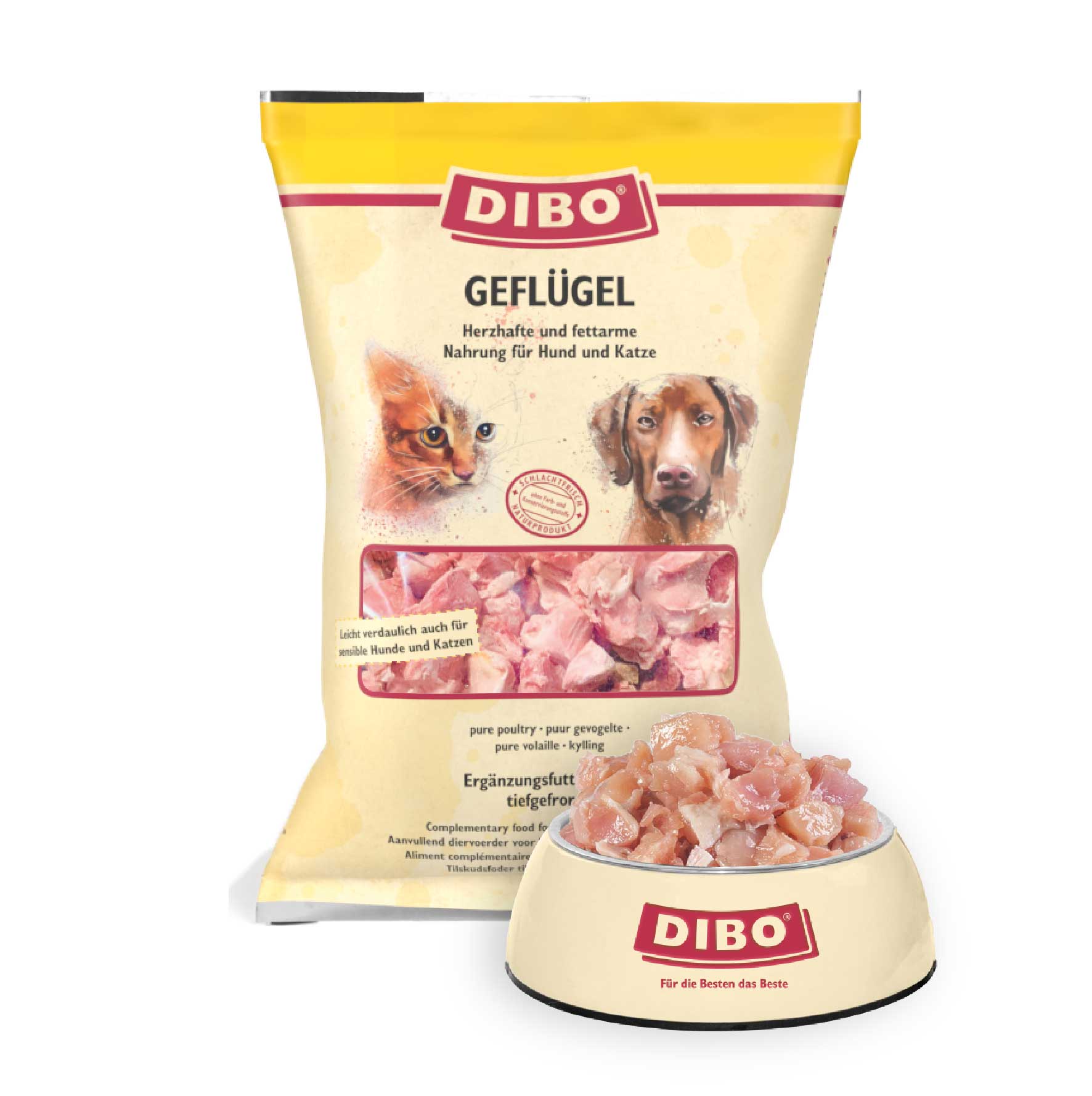 DIBO Geflügel - B.A.R.F.-Frostfutter für Hunde und Katzen - 3 x 2000g