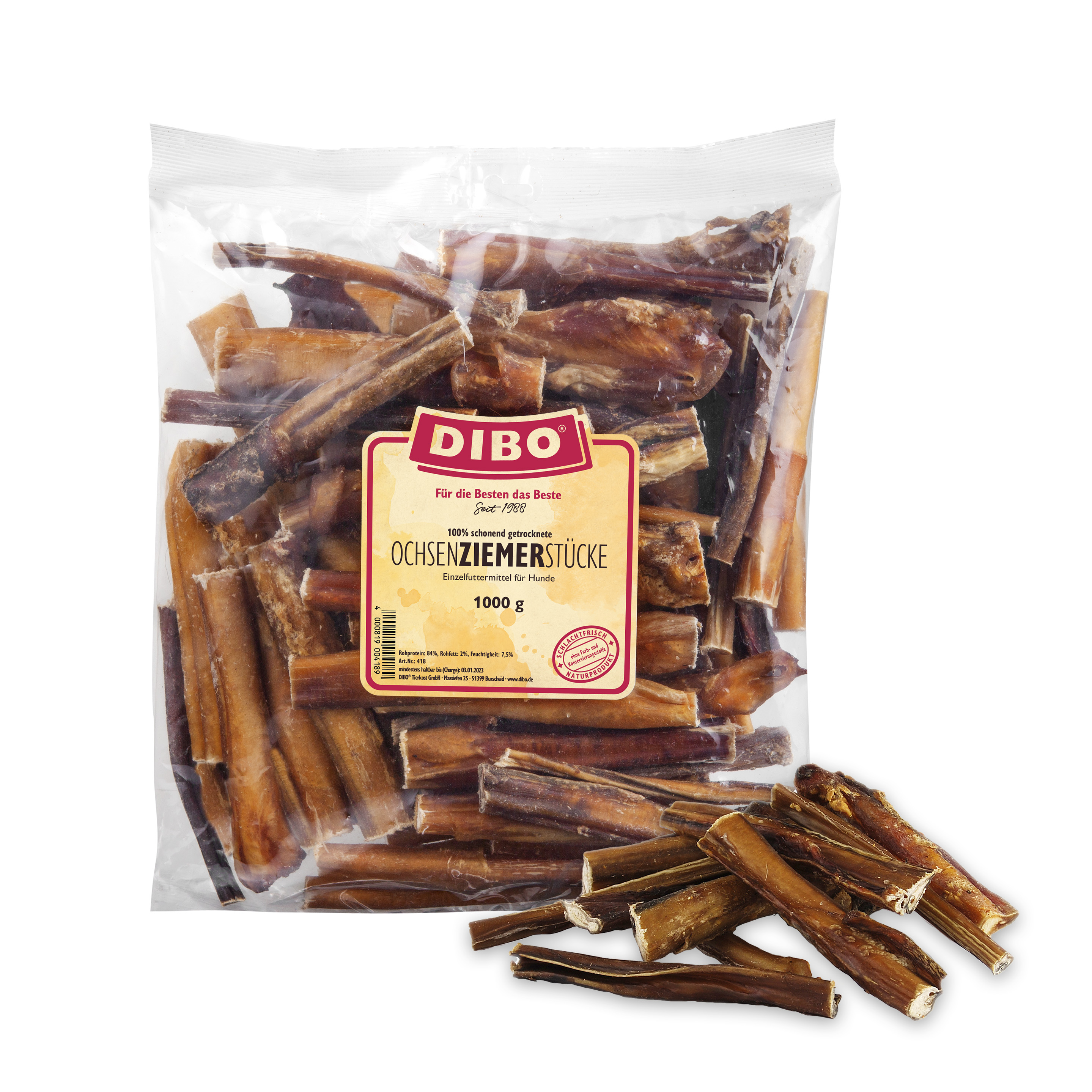 Dibo Ochsenziemer 12cm Stücke - 1000g-Beutel