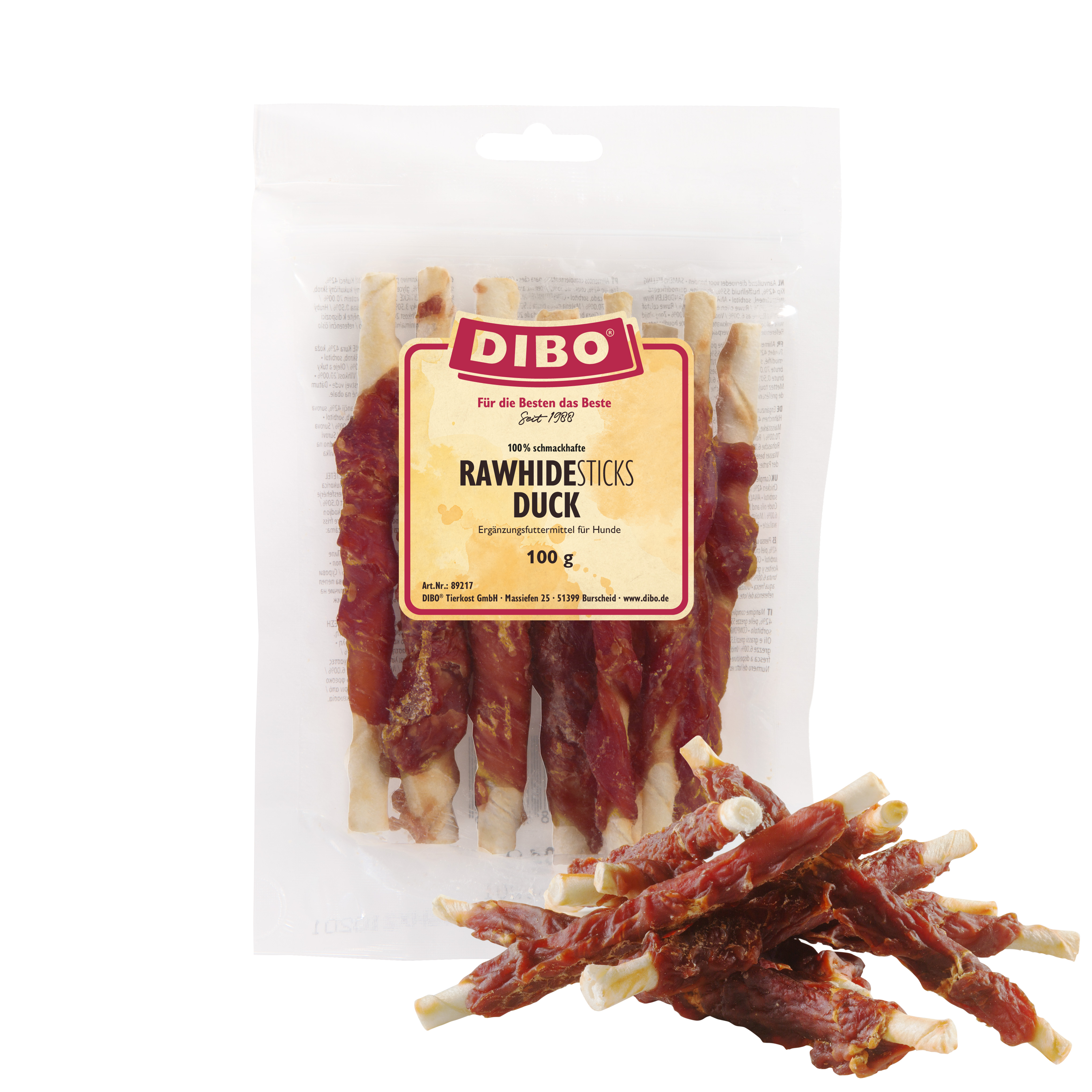 DIBO RawHide Sticks Duck, 100g-Beutel