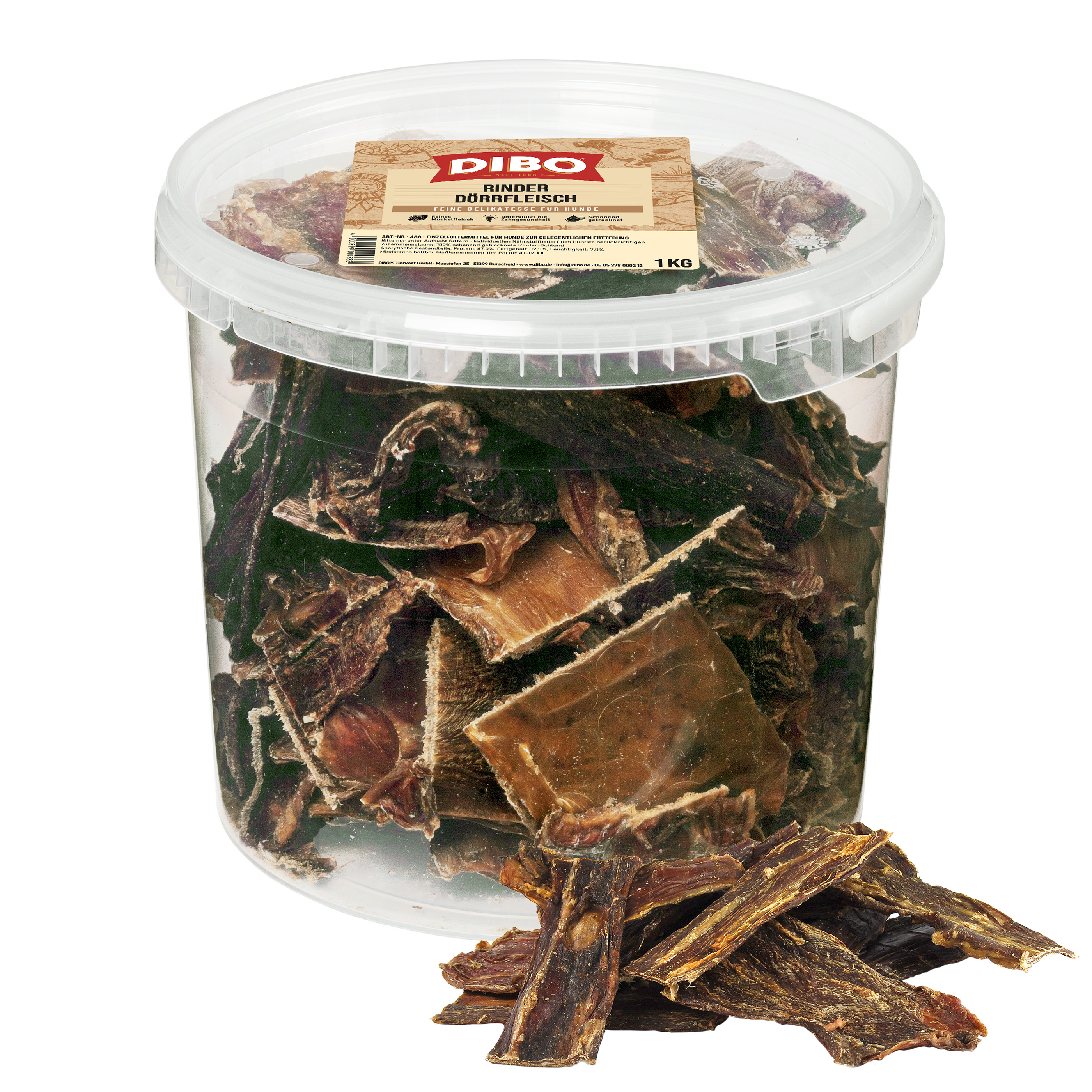 DIBO Rinder-Dörrfleisch, 1000g-Klarsichteimer DIBO Rinder-Dörrfleisch, 1000g-Klarsichteimer