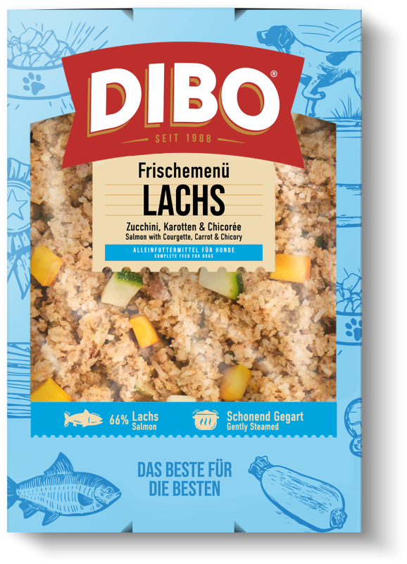 DIBO Fresh Block Lachs DIBO Frischemenü Lachs Hundefutter mit Zucchini, Karotten und Chicorée, 66% Lachs, schonend gegart