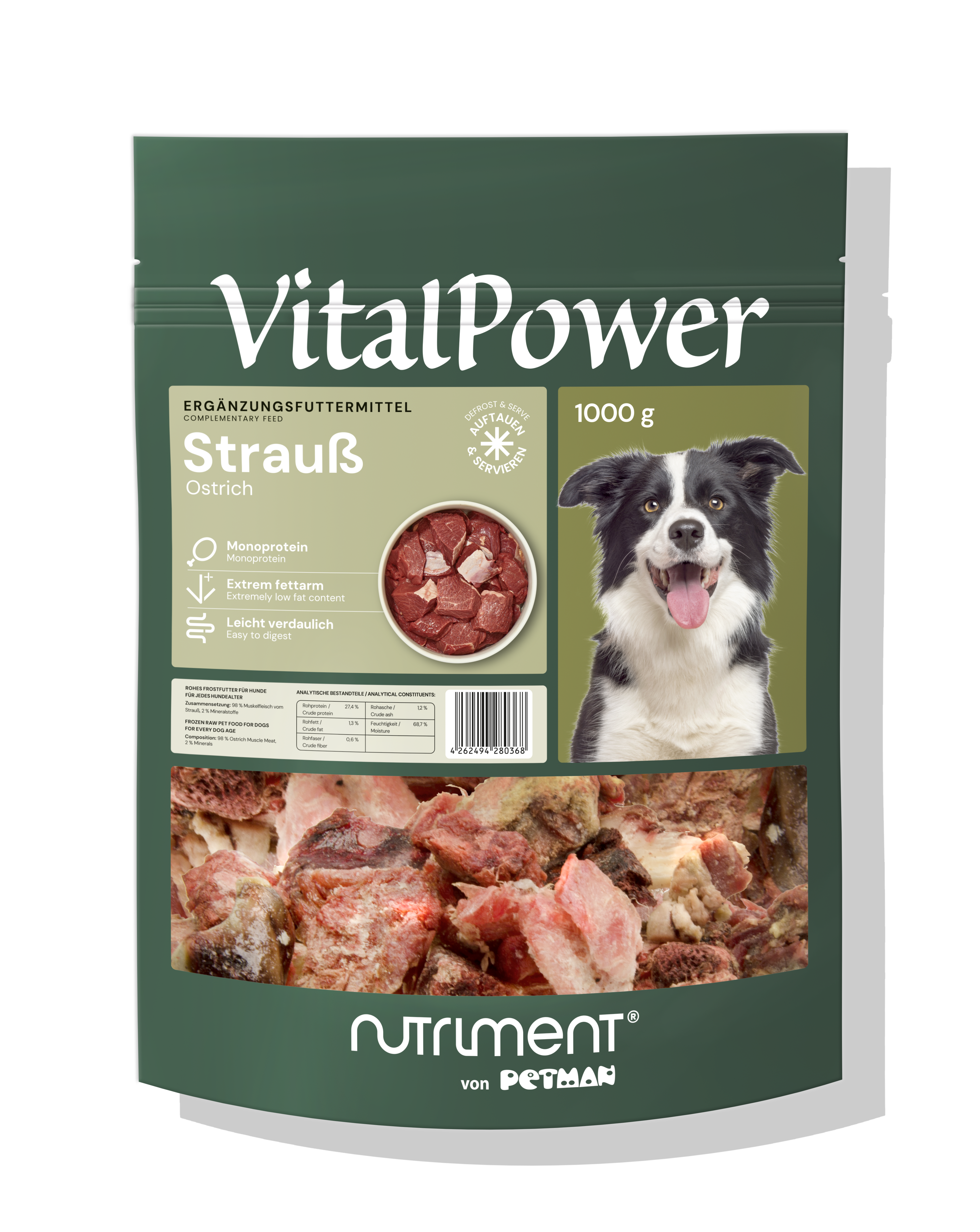 PETMAN Vital Power Strauß, 6 x 1000g-Beutel VitalPower Hund Strauß