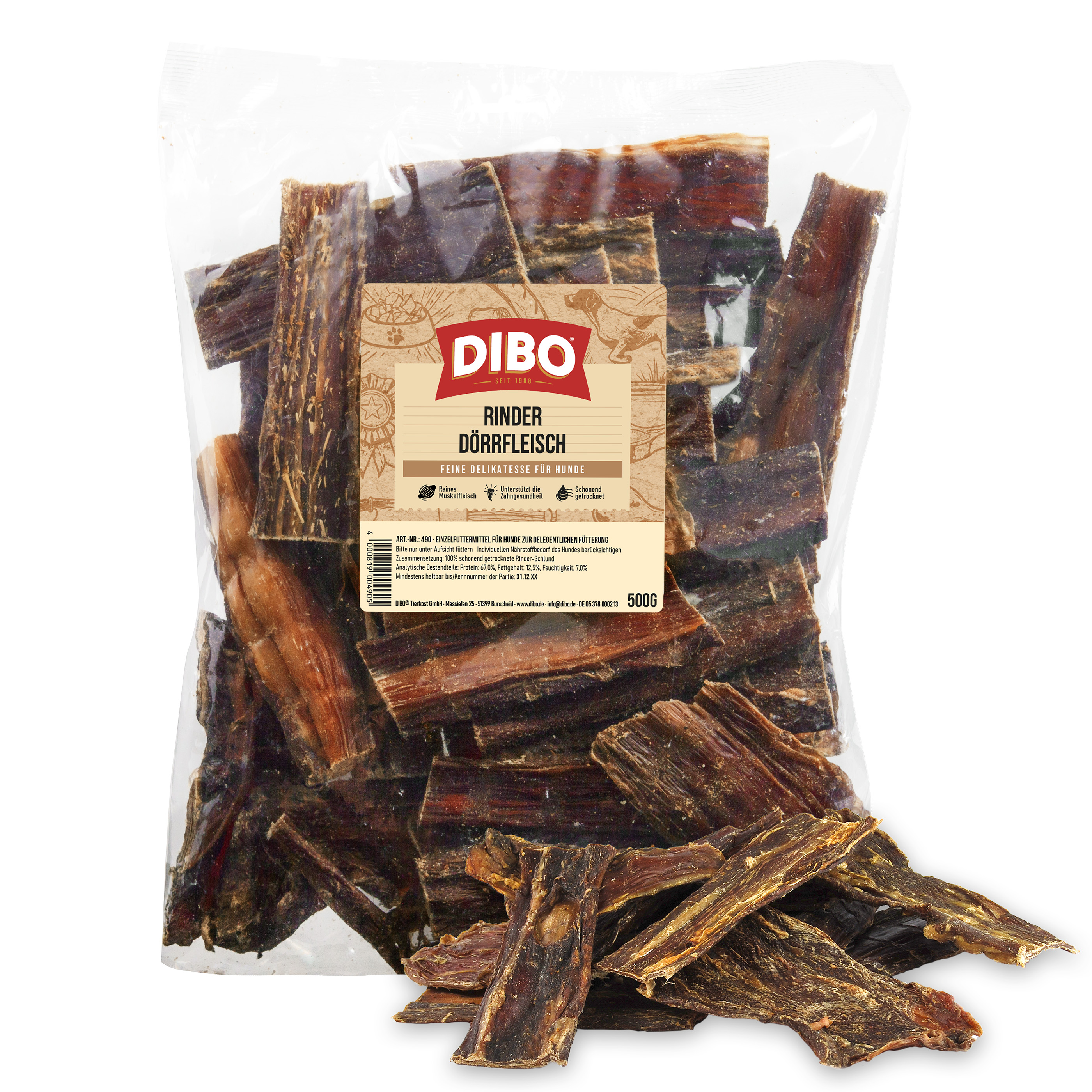 DIBO Rinder-Dörrfleisch, 500g-Beutel DIBO Rinder-Dörrfleisch, 500g-Beutel