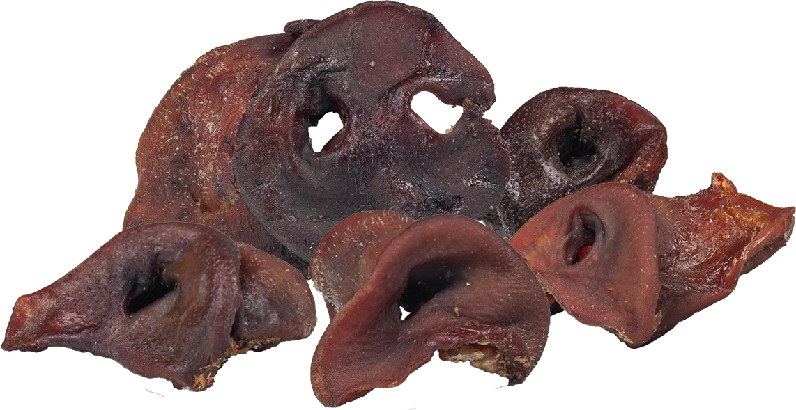 DIBO Schweine-Nasen, 250g-Beutel Getrocknete Schweinenasen als Tierfutter, braun und faltig, auf weißem Hintergrund