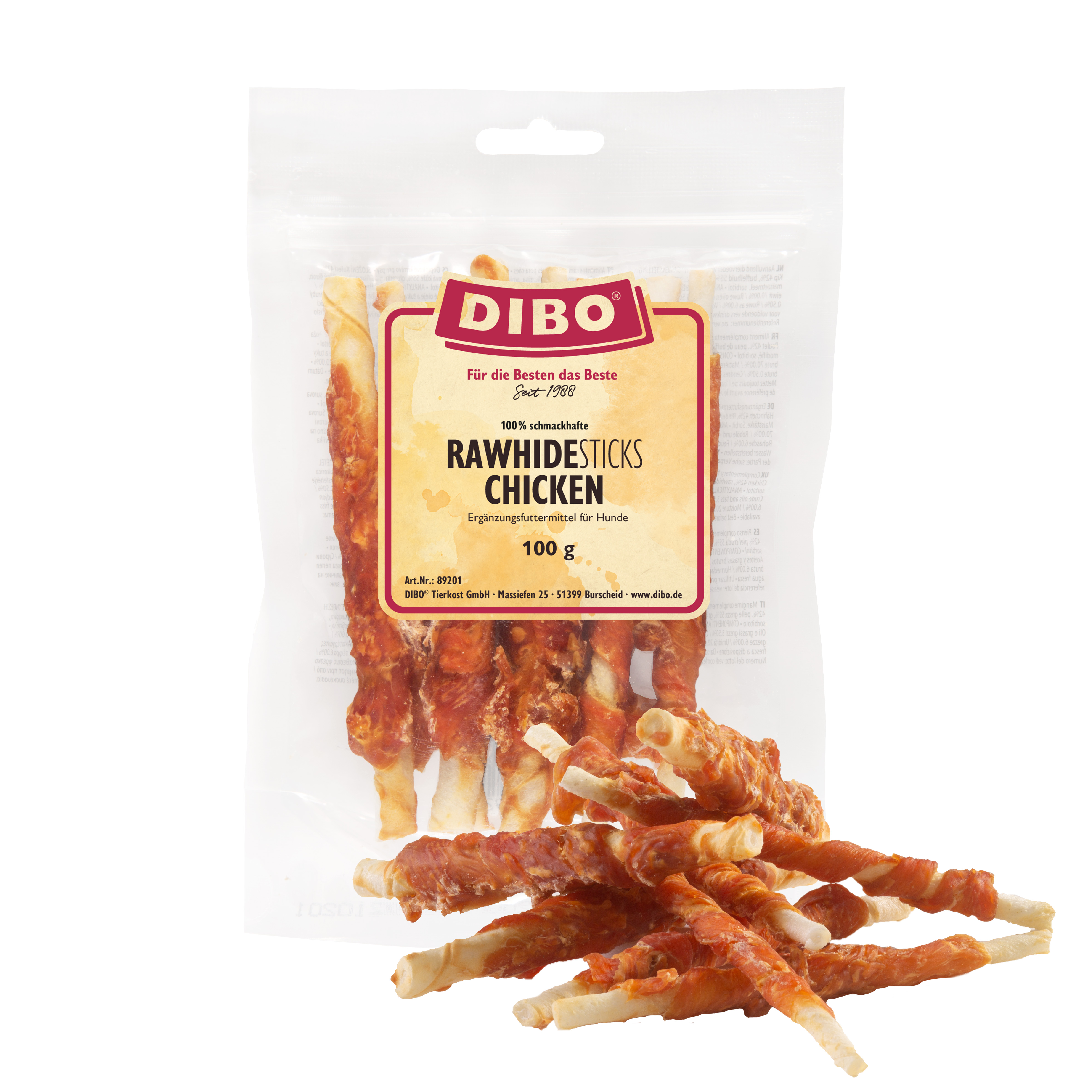 DIBO RawHide Sticks Chicken, 100g-Beutel