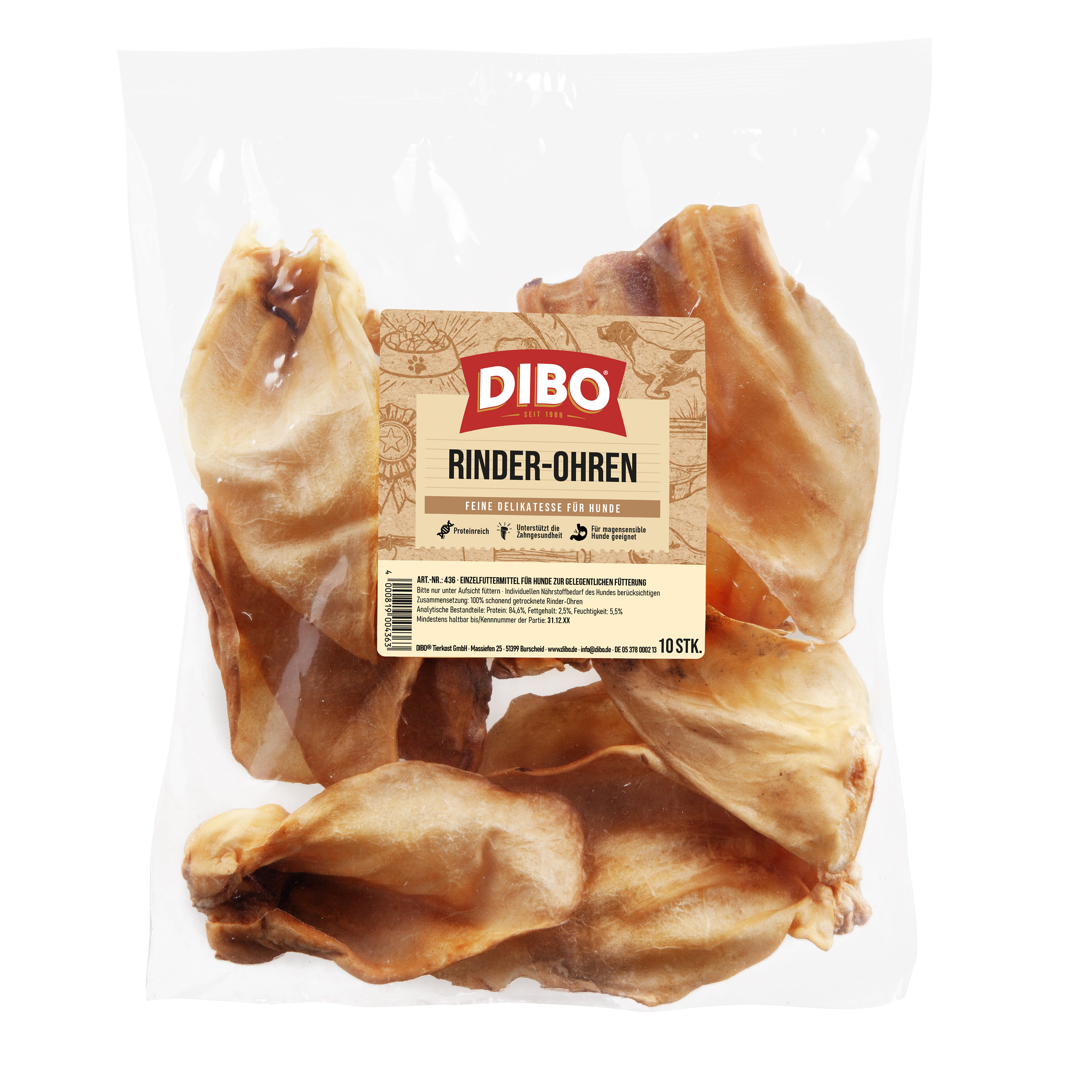 DIBO Rinder-Ohren, 10er-Beutel DIBO Rinder-Ohren, 10er-Beutel