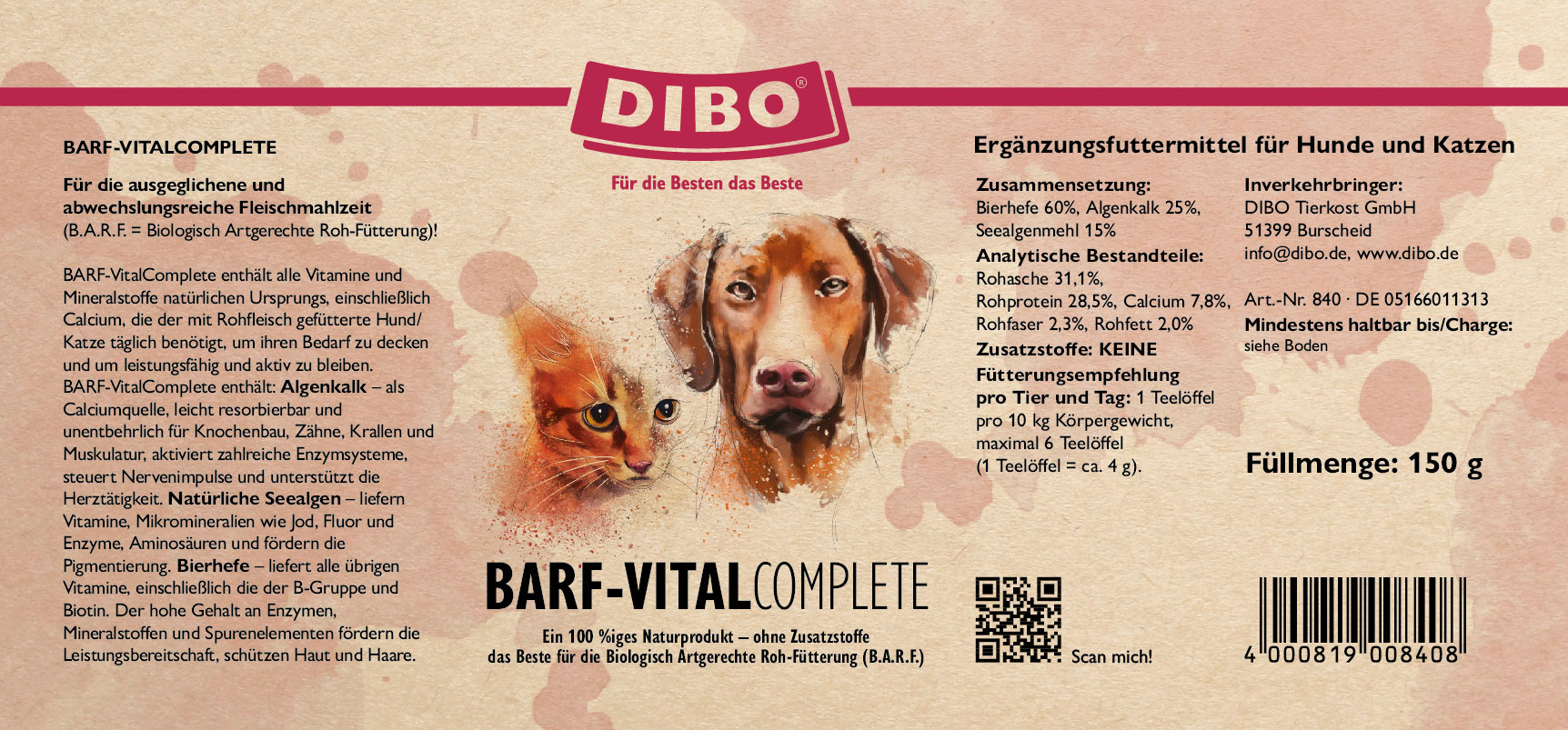 DIBO BARF VitalComplete, 150g-Dose