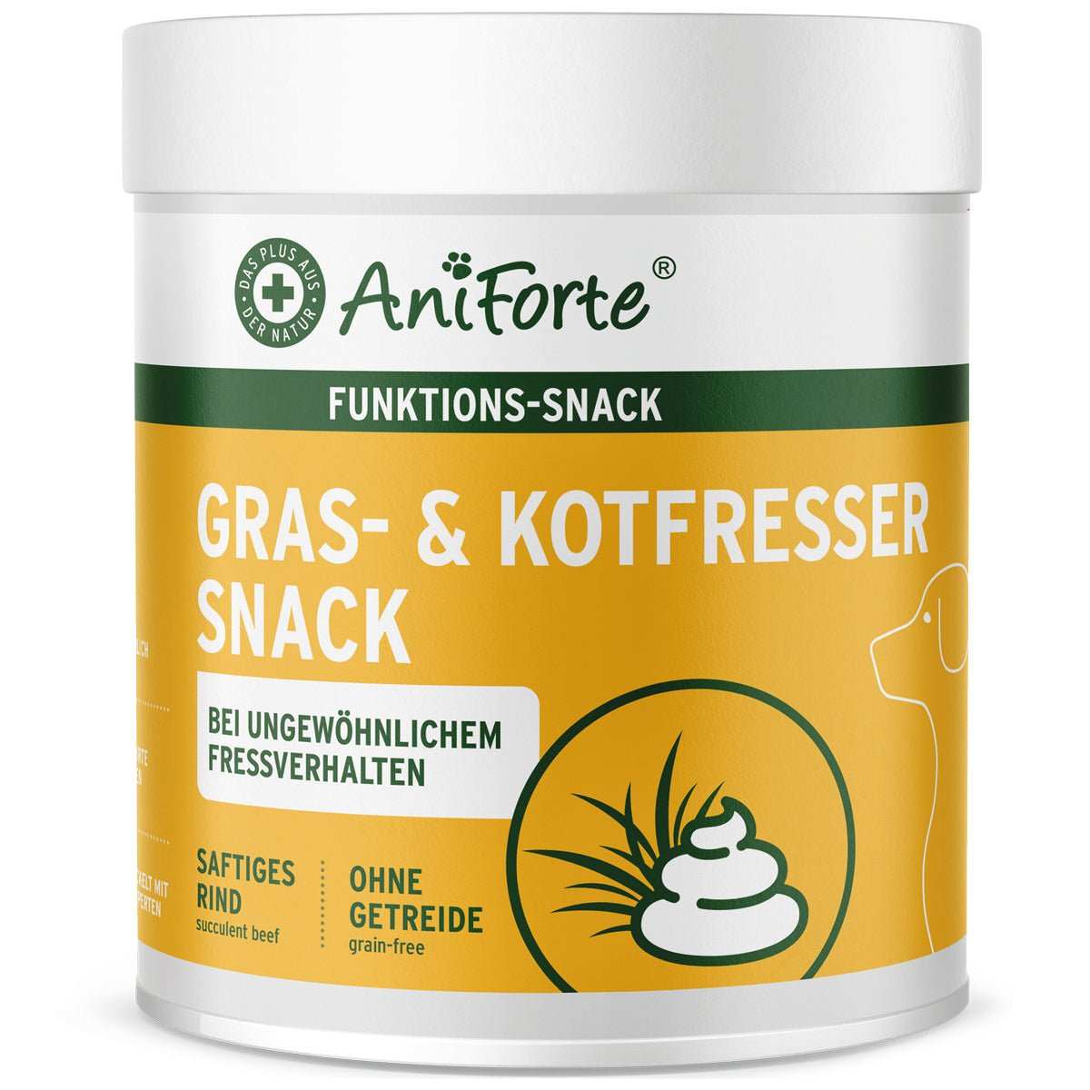 AniForte Gras- & Kotfresser Snack AniForte Funktions-Snack Gras- & Kotfresser Snack für Hunde, saftiges Rind, ohne Getreide, 300g Dose
