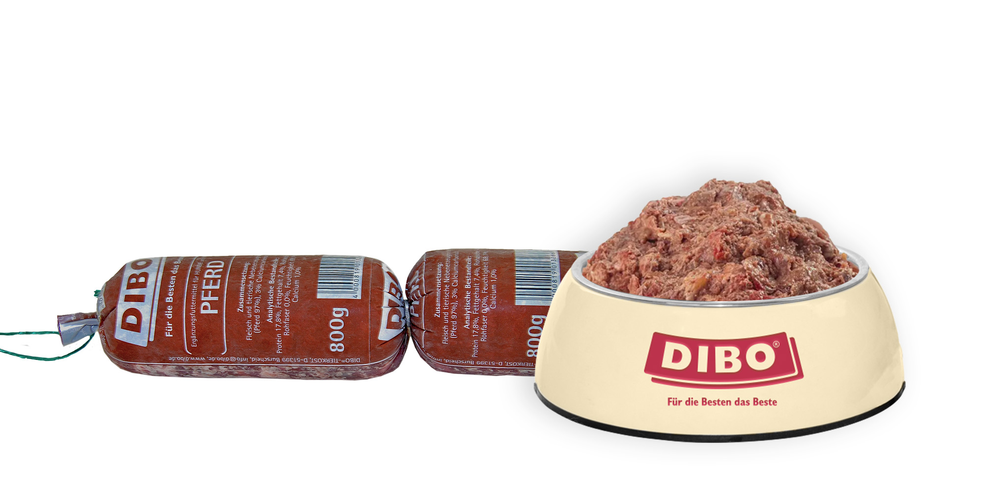 DIBO Tiefkühlwurst Pferd -B.A.R.F.-Frostfutter für Hunde – 8 x 800g