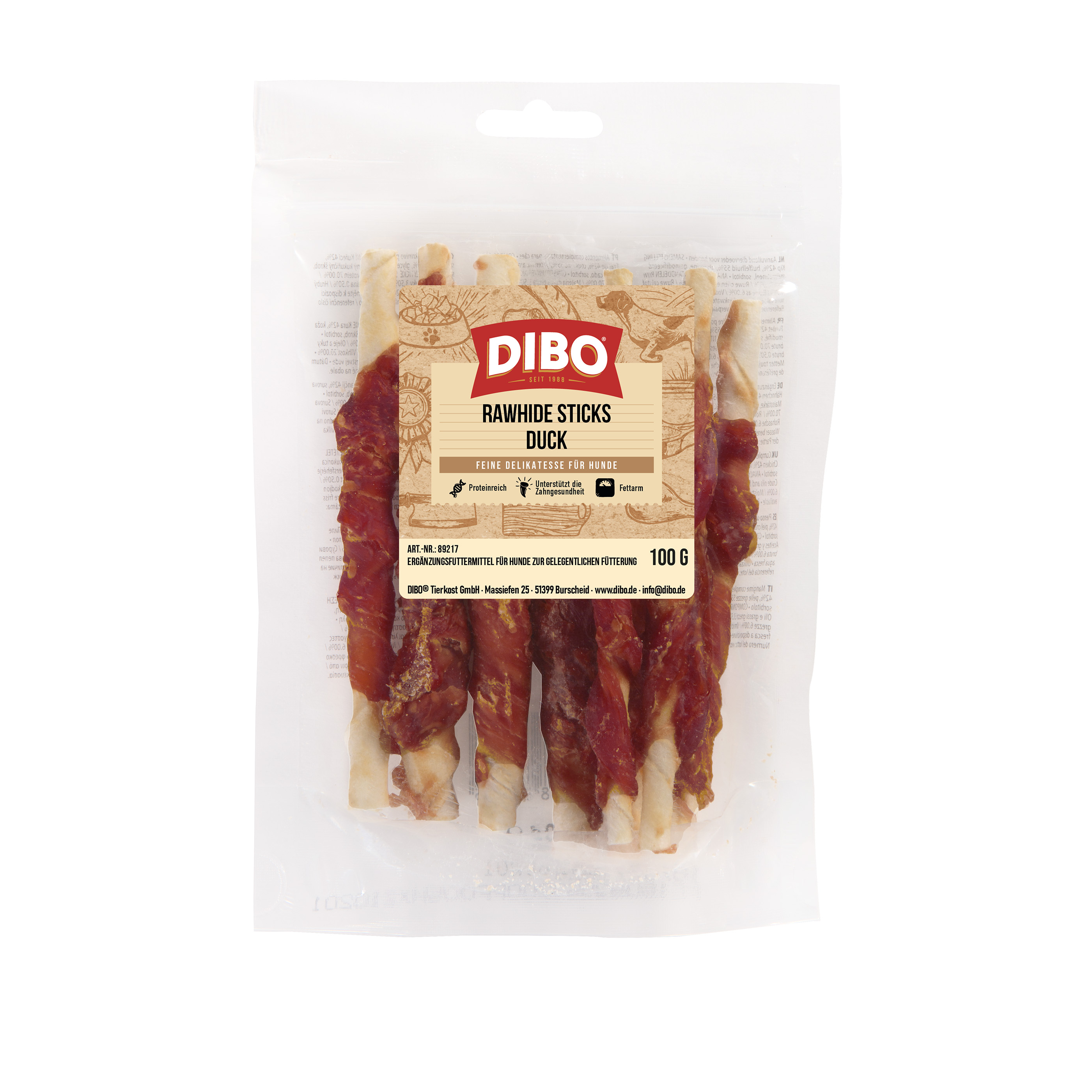 DIBO RawHide Sticks Duck, 100g-Beutel
