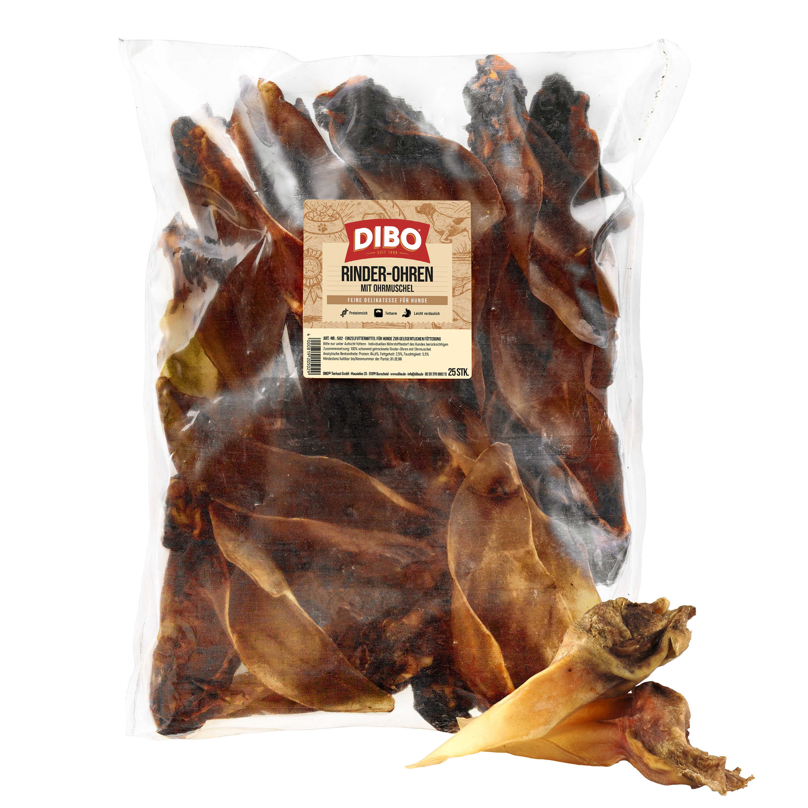 DIBO Rinder-Ohren mit Muschel, 25er-Beutel