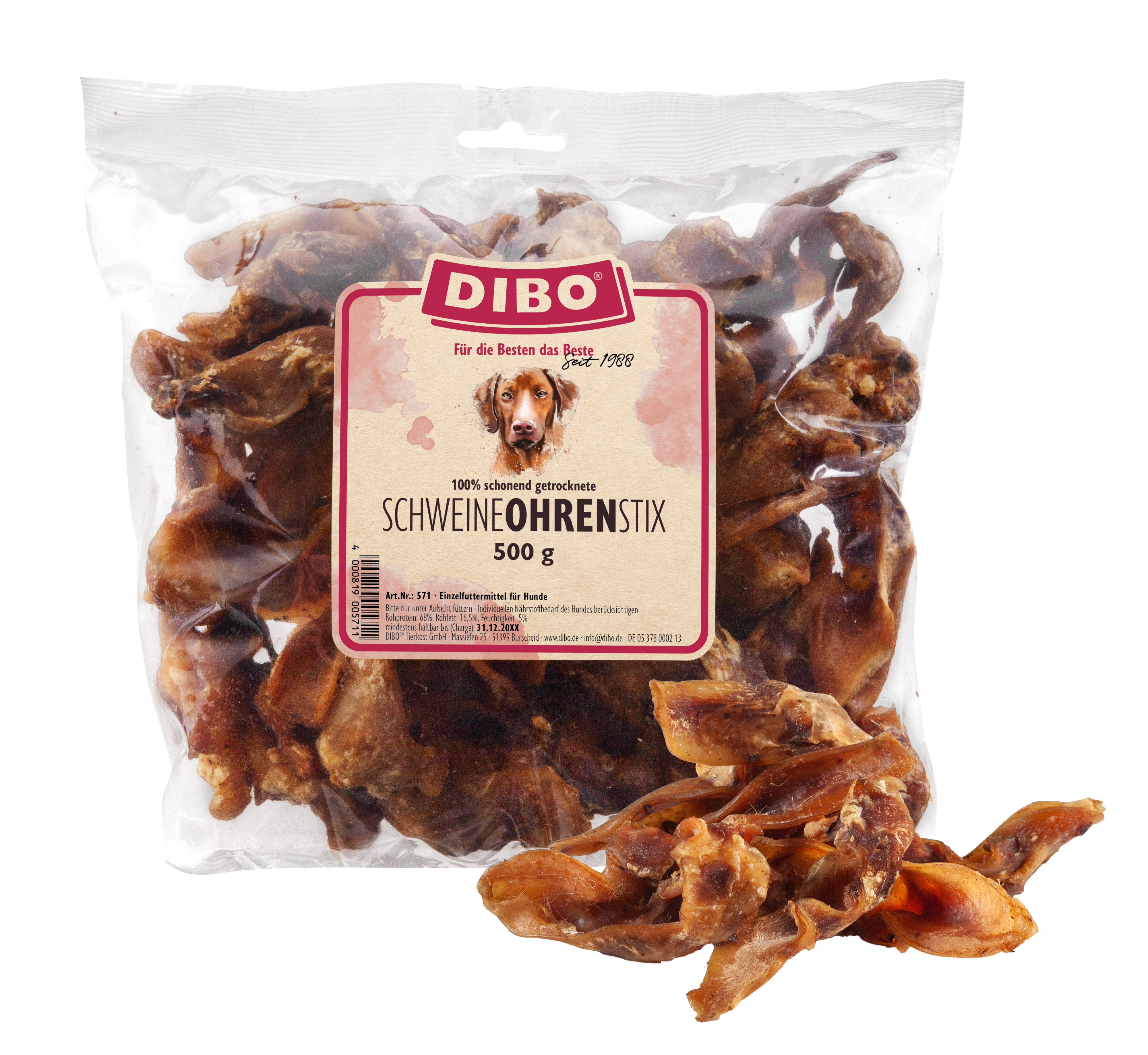 DIBO Schweine-Ohren-Stix, 500g-Beutel