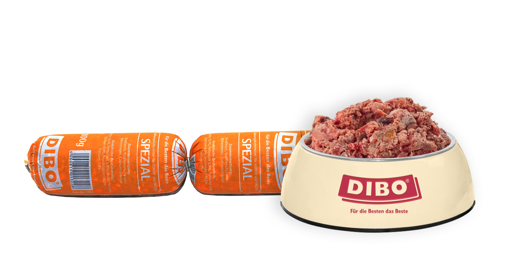 DIBO Tiefkühlwurst Spezial - B.A.R.F.-Frostfutter für Hunde - 8 x 800g