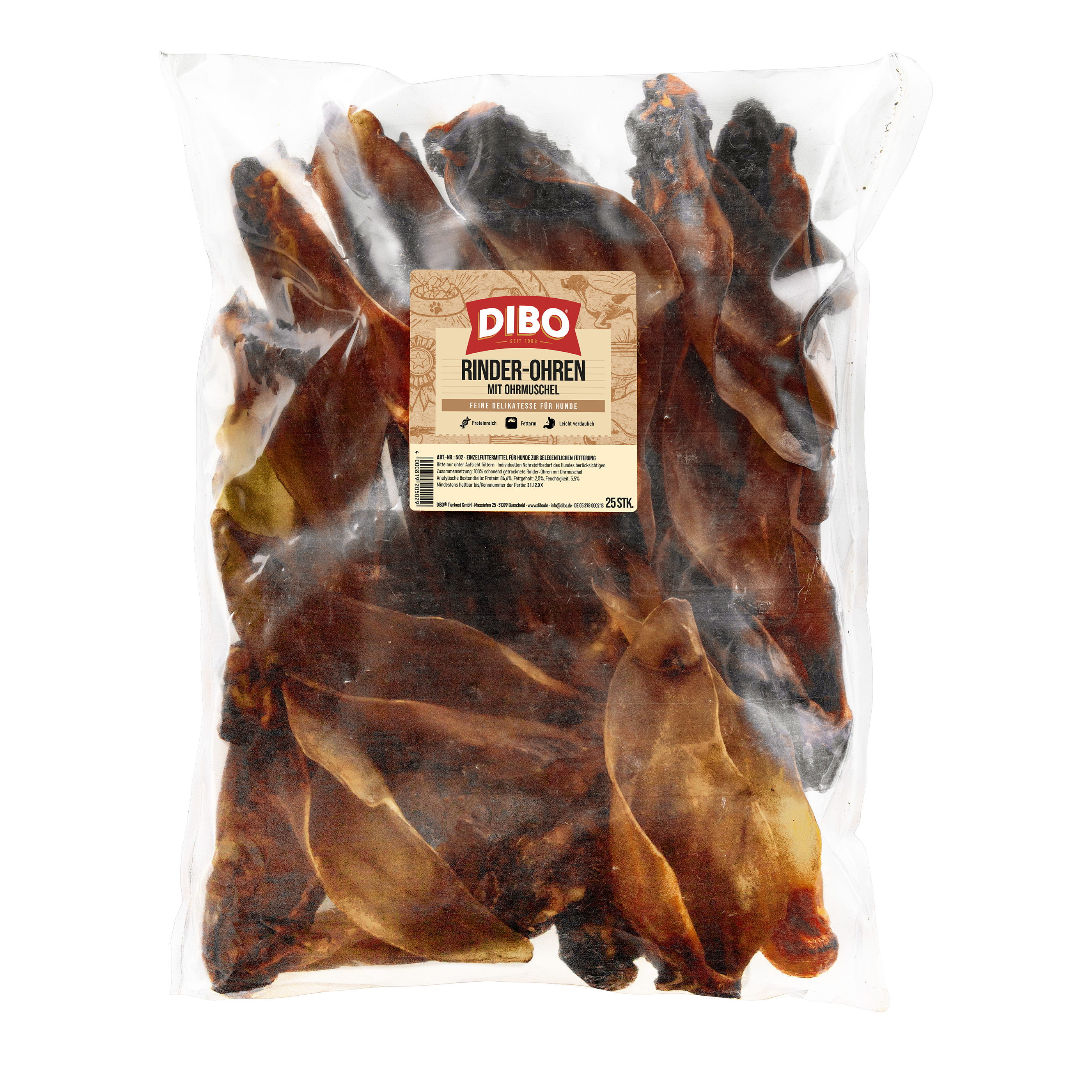 DIBO Rinder-Ohren mit Muschel, 25er-Beutel