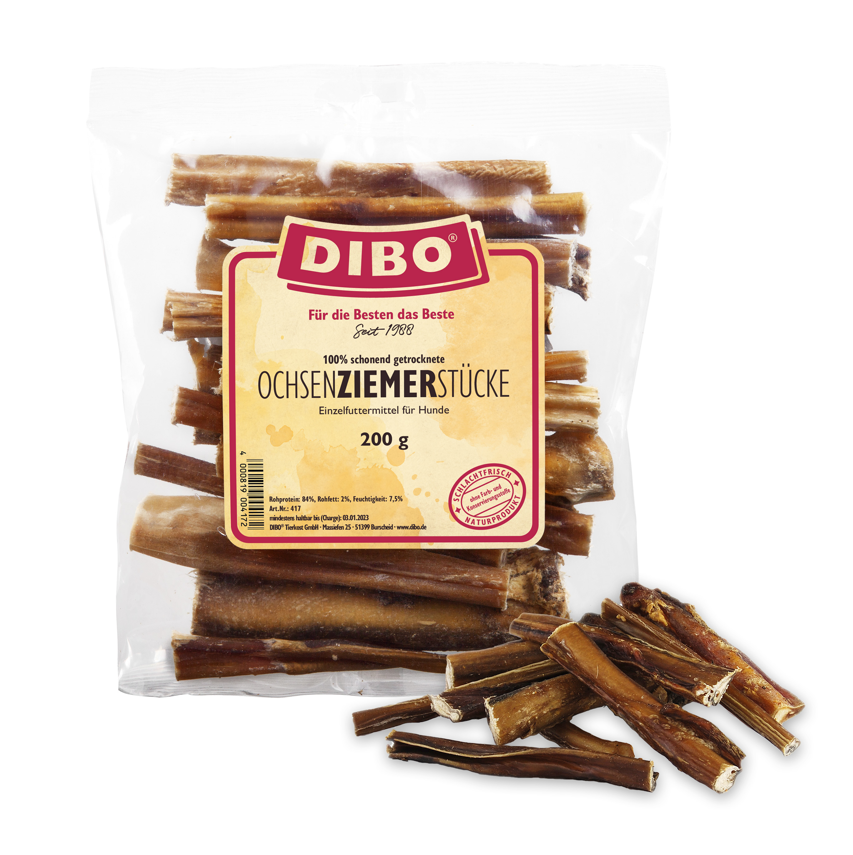 Dibo Ochsenziemer 12cm Stücke - 200g-Beutel
