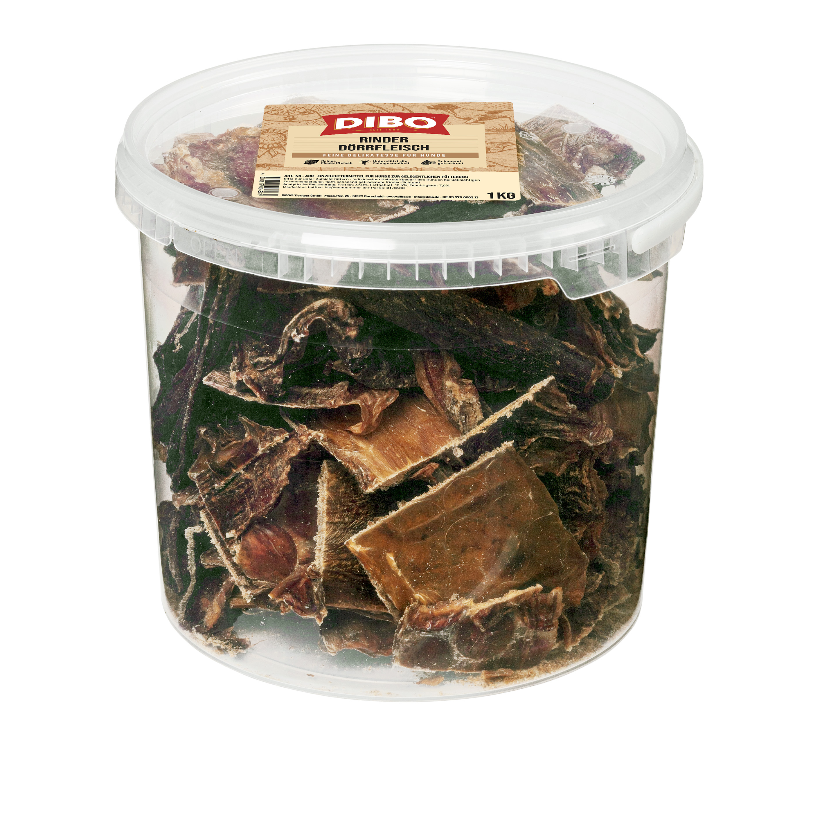 DIBO Rinder-Dörrfleisch, 1000g-Klarsichteimer DIBO Rinder-Dörrfleisch, 1000g-Klarsichteimer