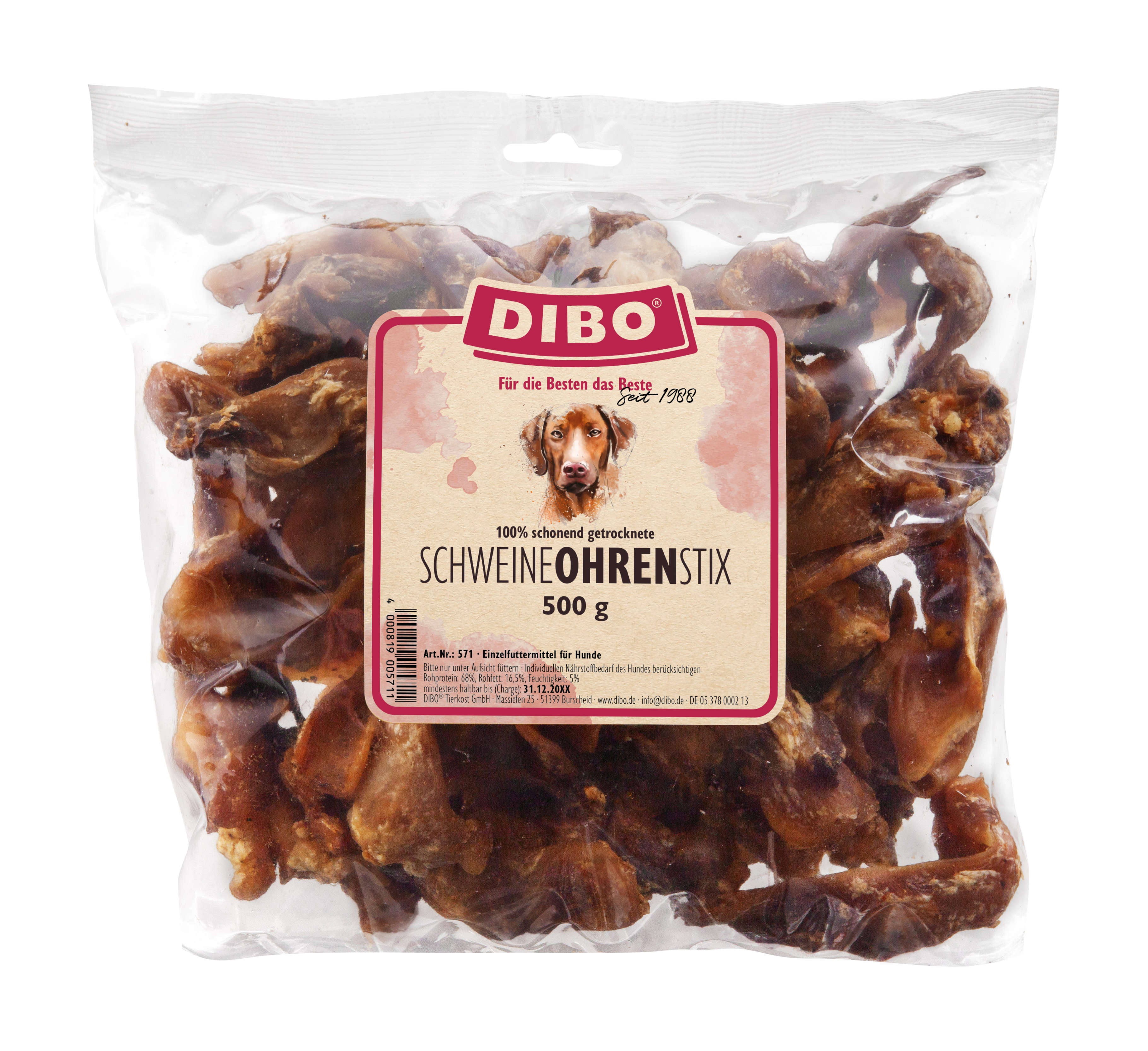 DIBO Schweine-Ohren-Stix, 500g-Beutel