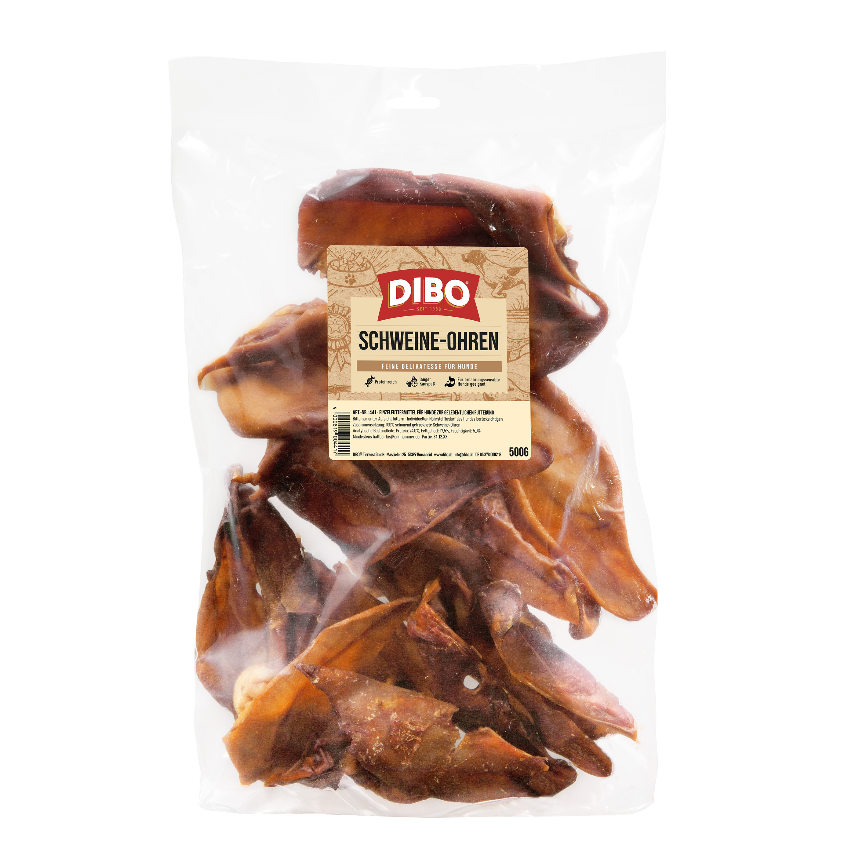 DIBO Schweine-Ohren, 500g-Beutel