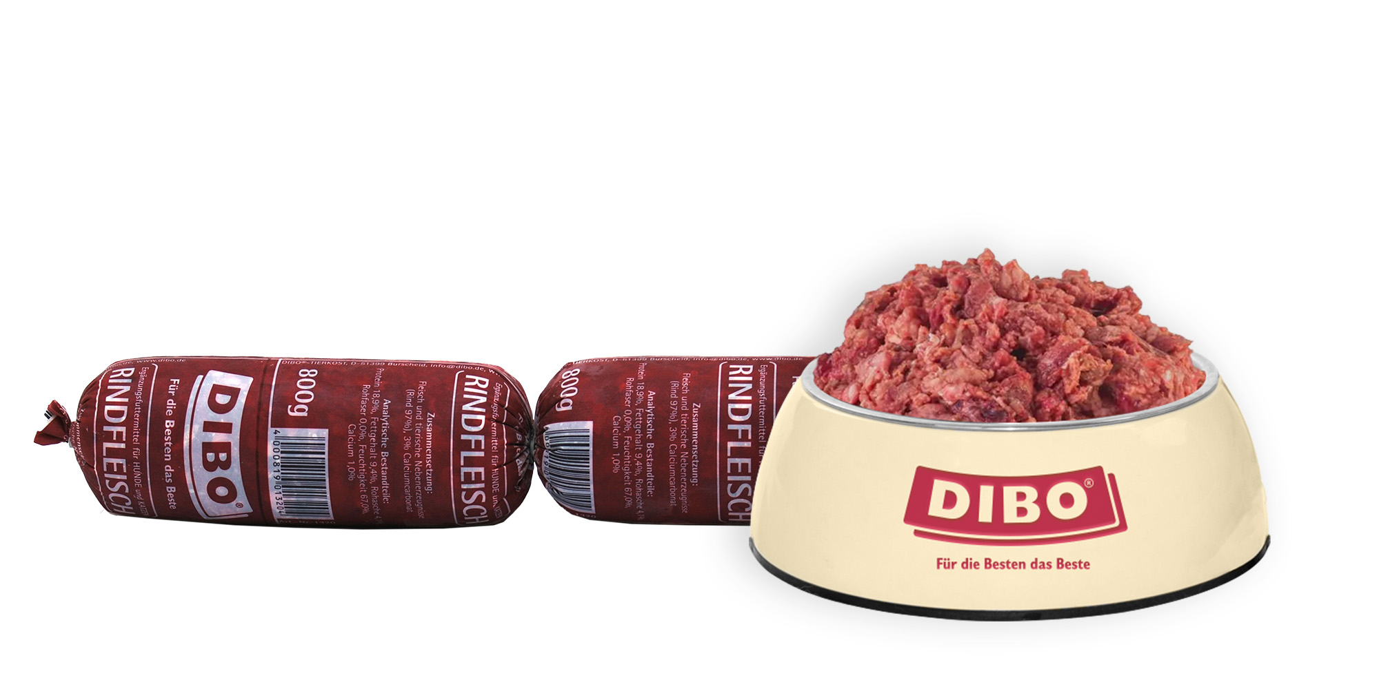 DIBO Tiefkühlwurst Rindfleisch - B.A.R.F.-Frostfutter für Hunde - 8 x 800g