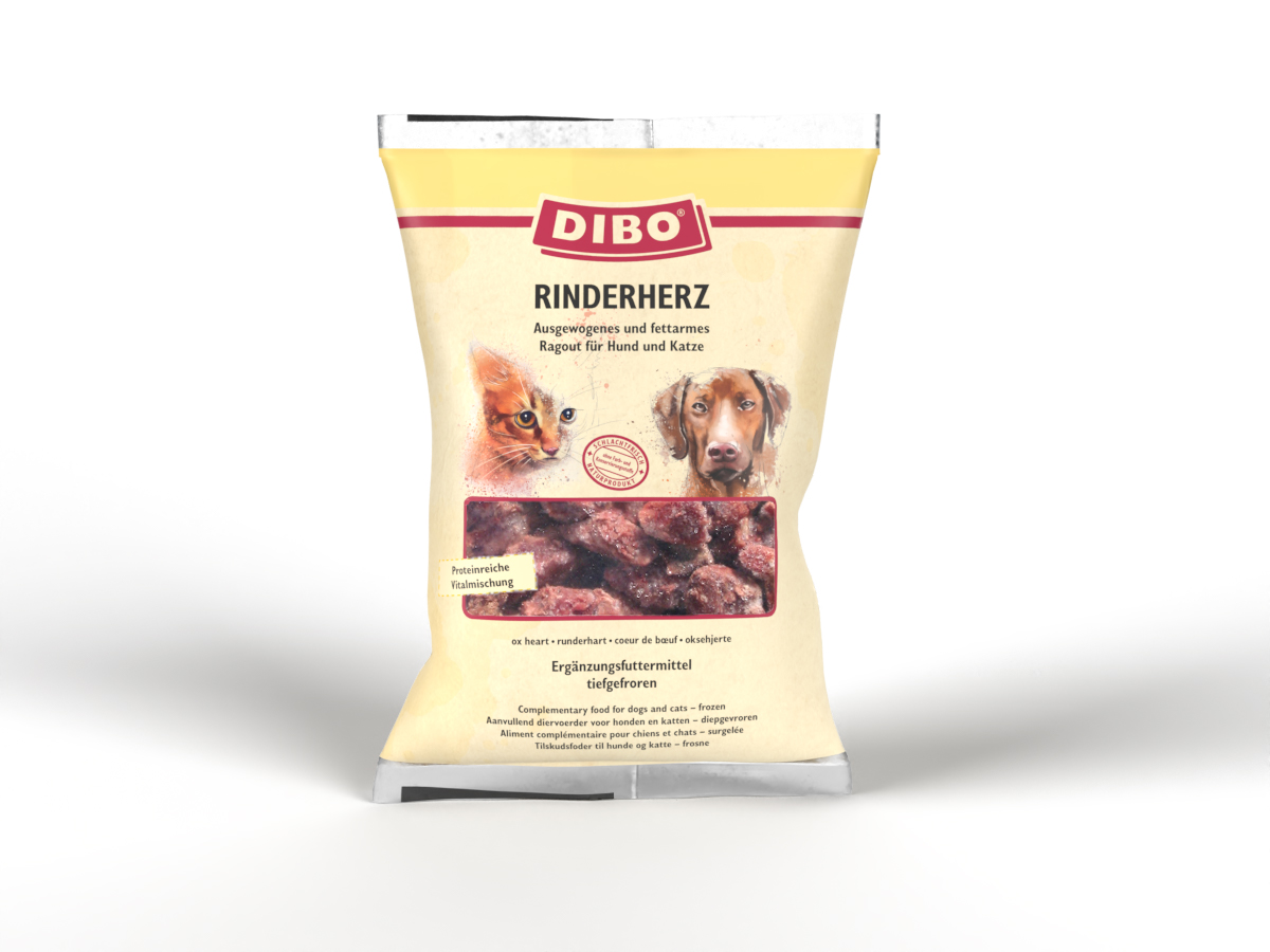 DIBO Rinderherz - B.A.R.F.-Frostfutter für Hunde und Katzen - 12 x 500g