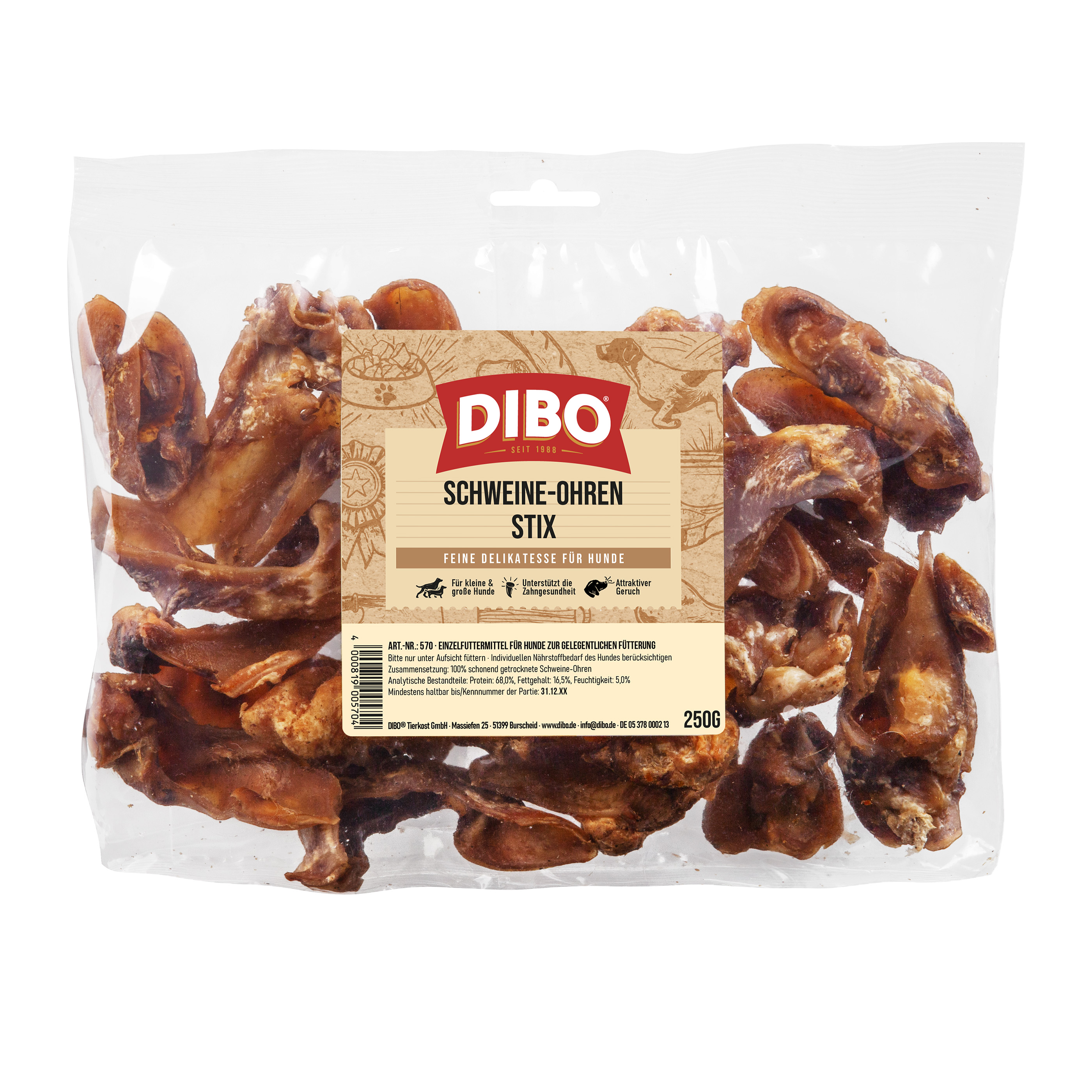 DIBO Schweine-Ohren-Stix, 250g-Beutel