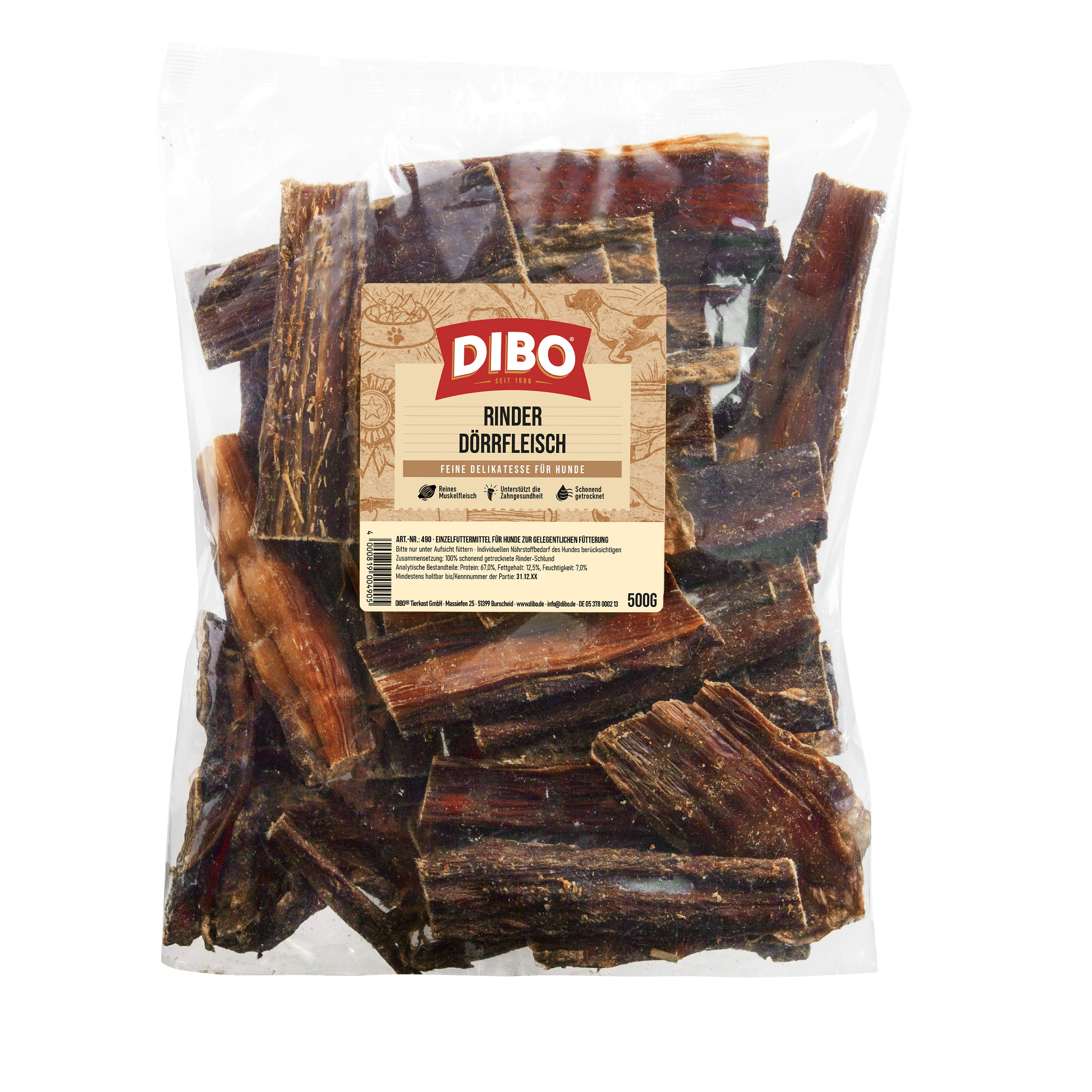 DIBO Rinder-Dörrfleisch, 500g-Beutel DIBO Rinder-Dörrfleisch, 500g-Beutel