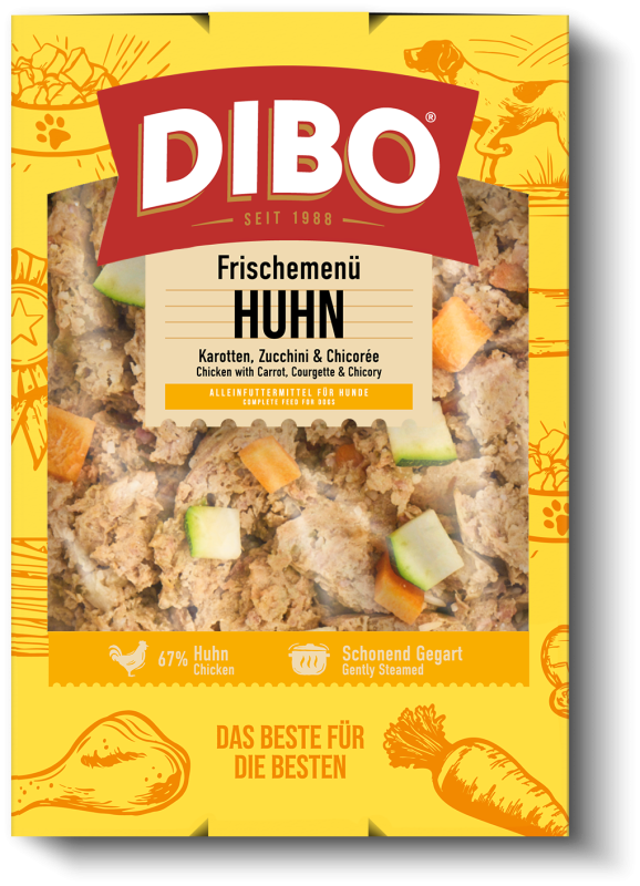 DIBO Fresh Block Huhn DIBO Frischemenü Huhn mit Karotten, Zucchini und Chicorée, schonend gegart, Hundefutter mit 67% Huhn.