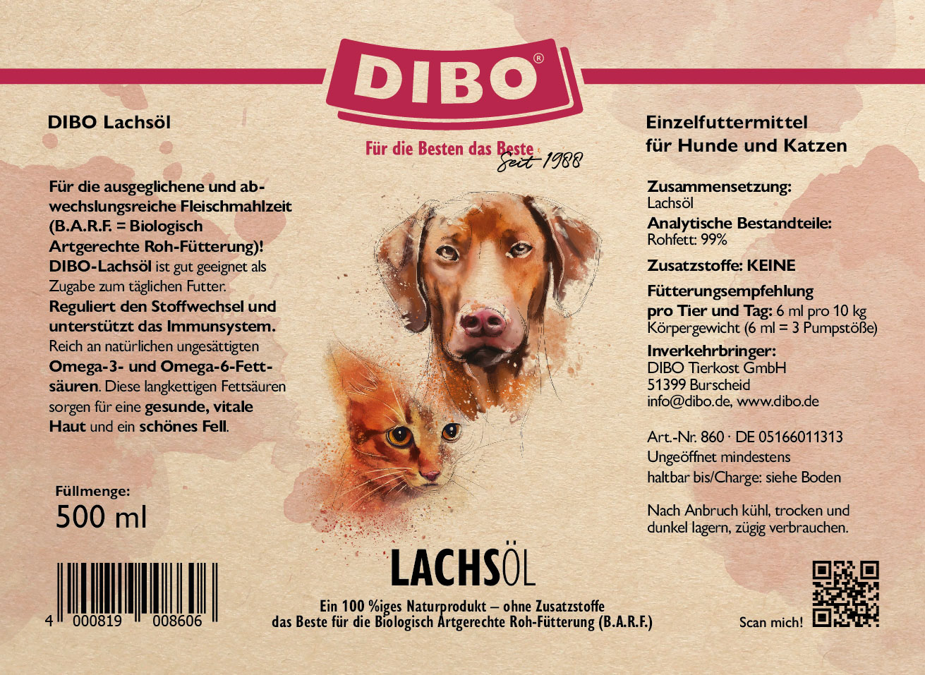 DIBO Lachsöl, 500ml-Flasche