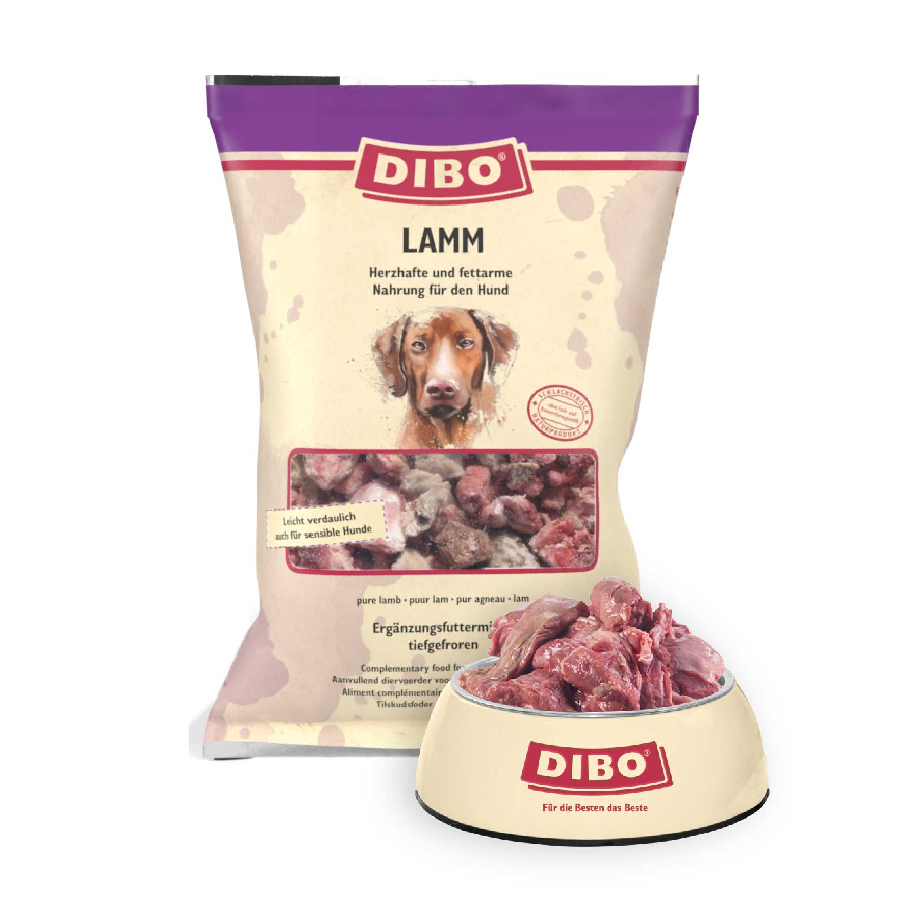 DIBO Lamm - B.A.R.F.-Frostfutter für Hunde - 3 x 2000g