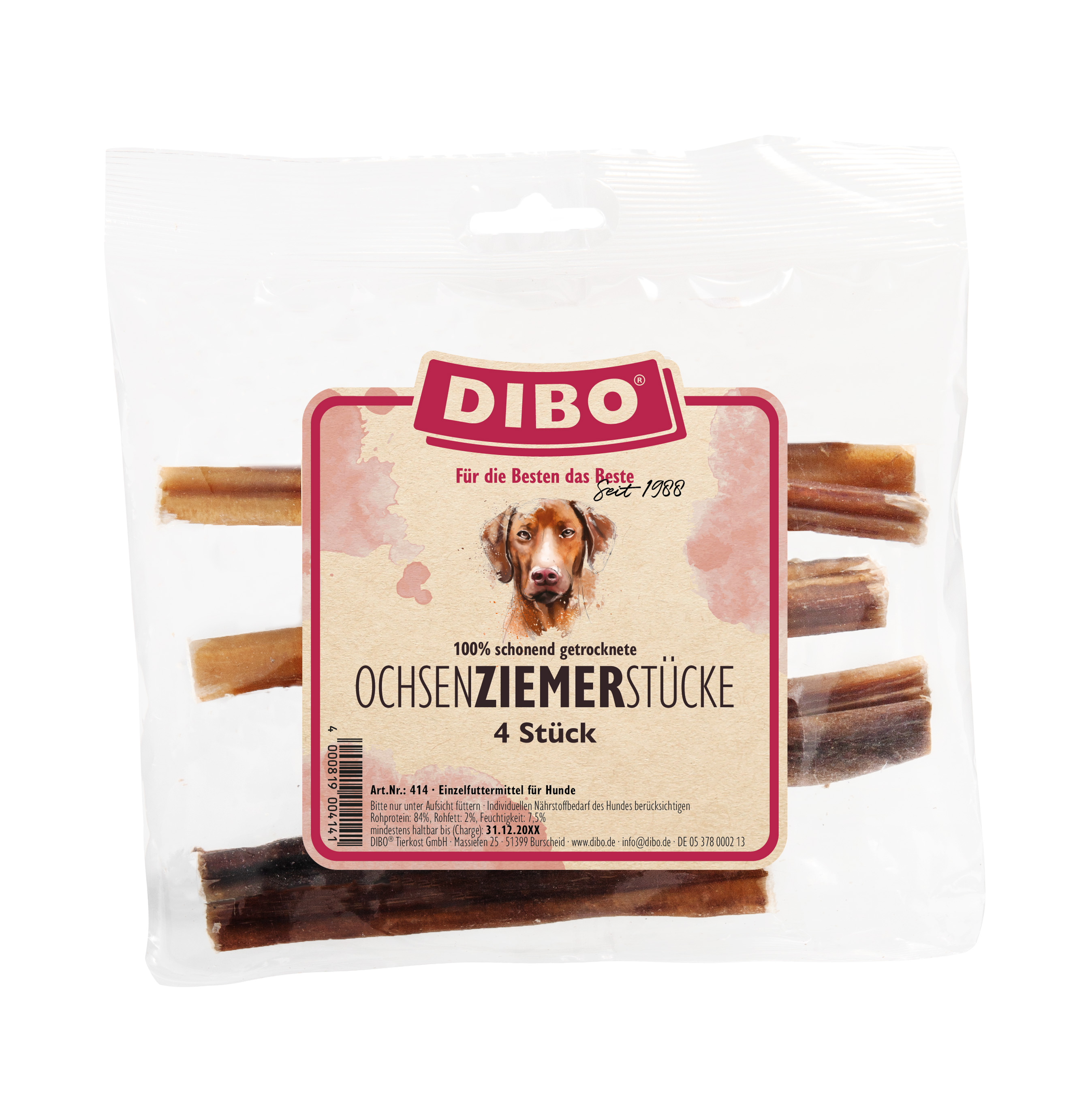 DIBO Ochsen-Ziemer, 12cm Stücke - 4 Stück-Beutel