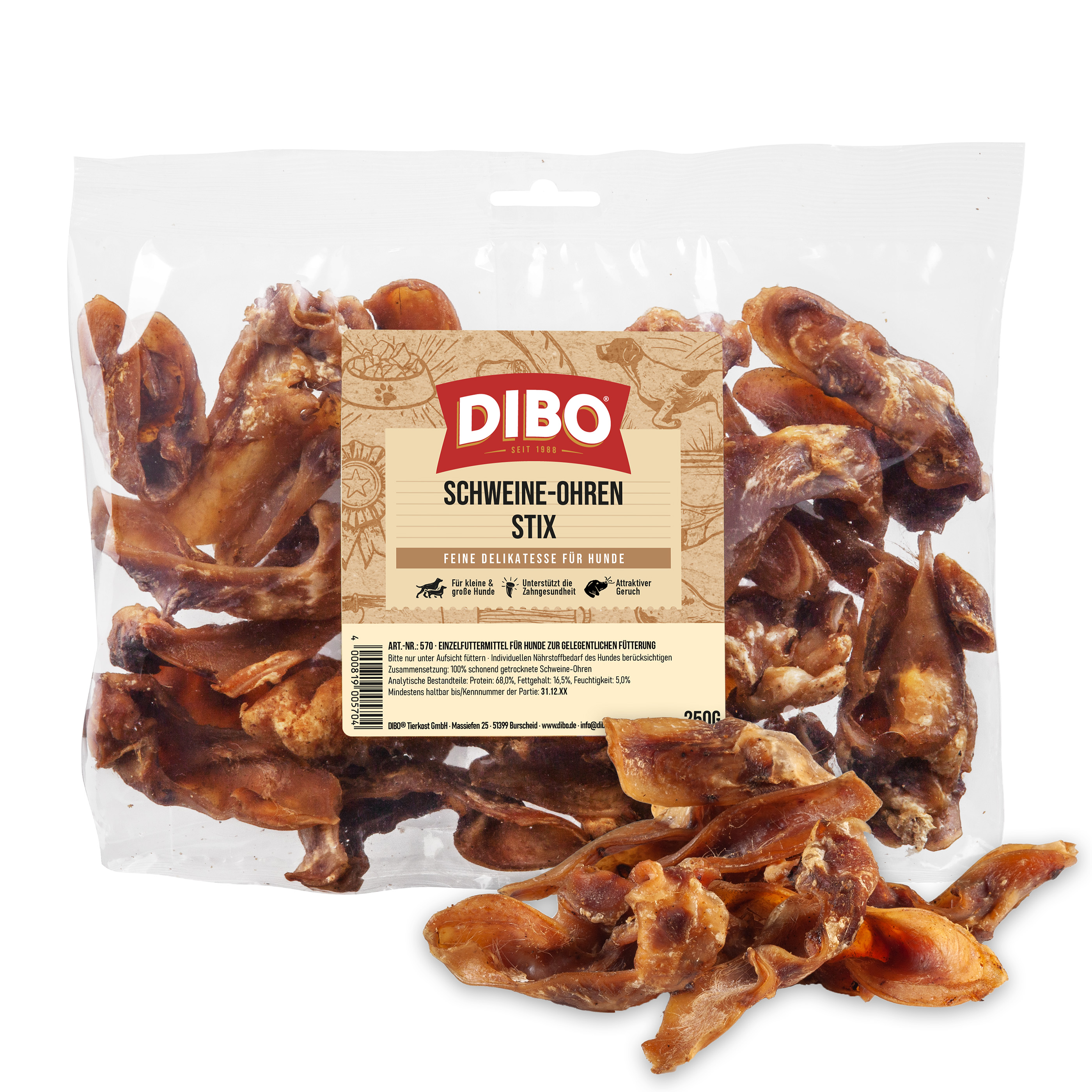 DIBO Schweine-Ohren-Stix, 250g-Beutel