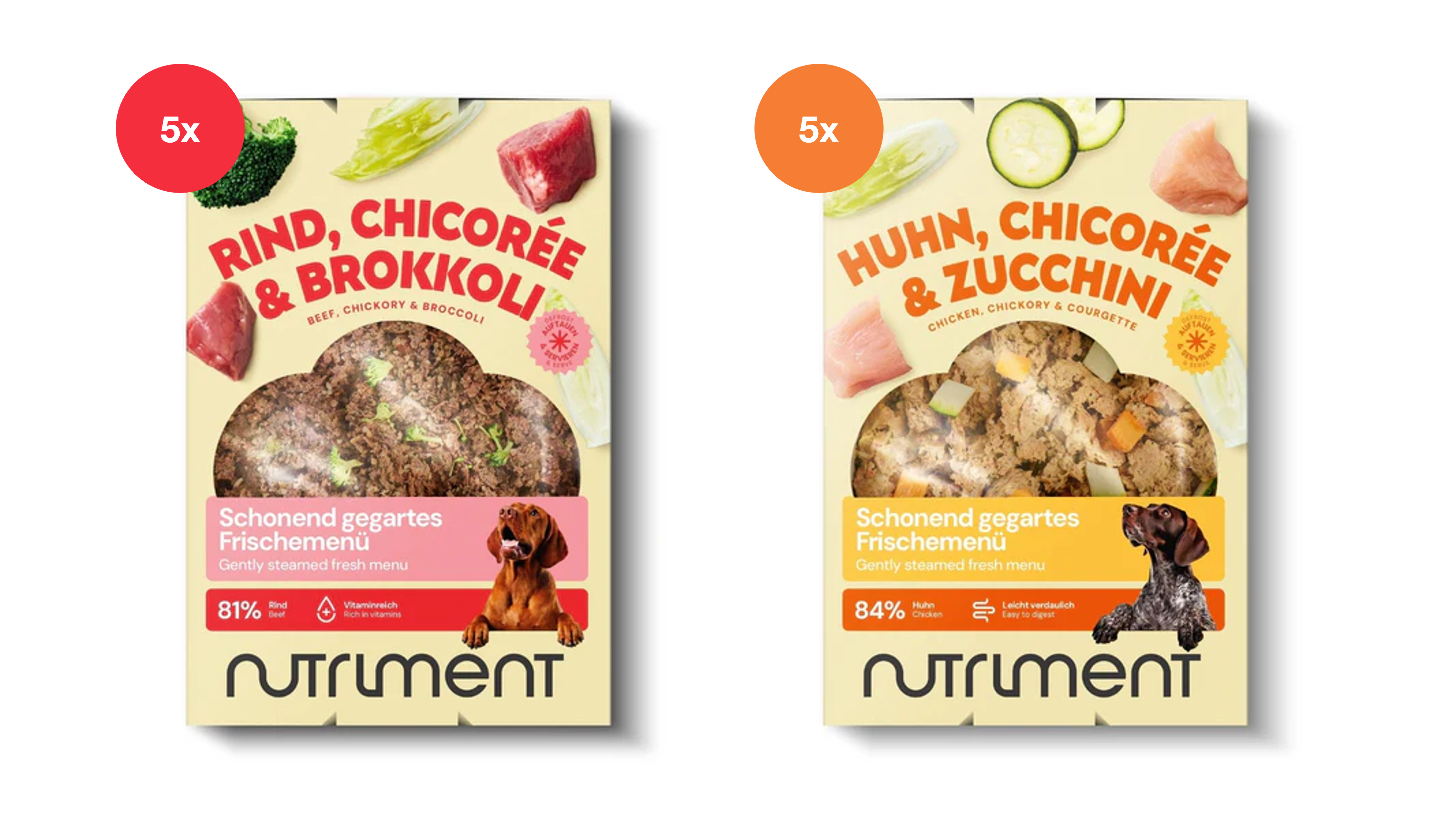 Schonend gegartes Frischemenü Probierpaket Rind & Huhn