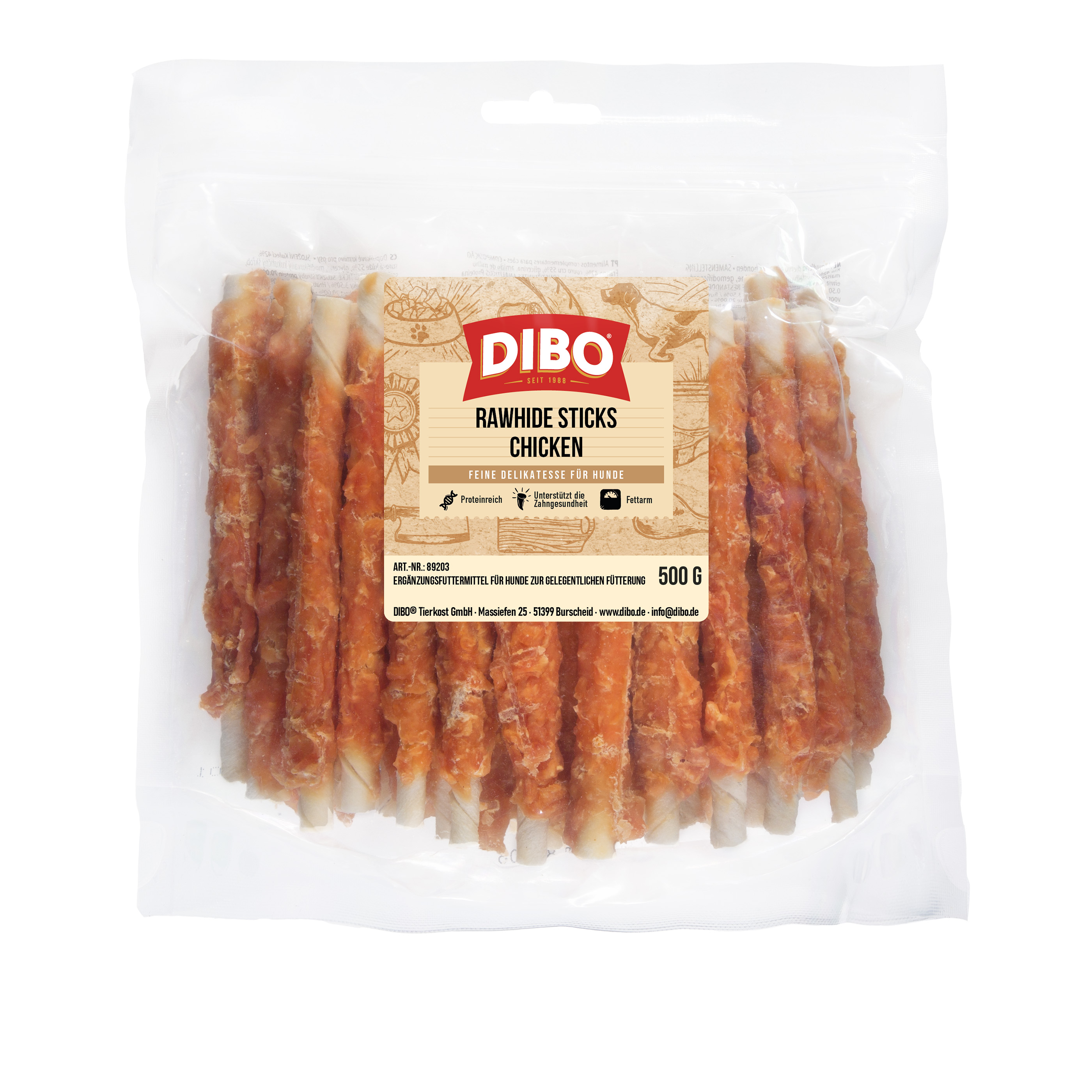 DIBO RawHide Sticks Chicken, 500g-Beutel