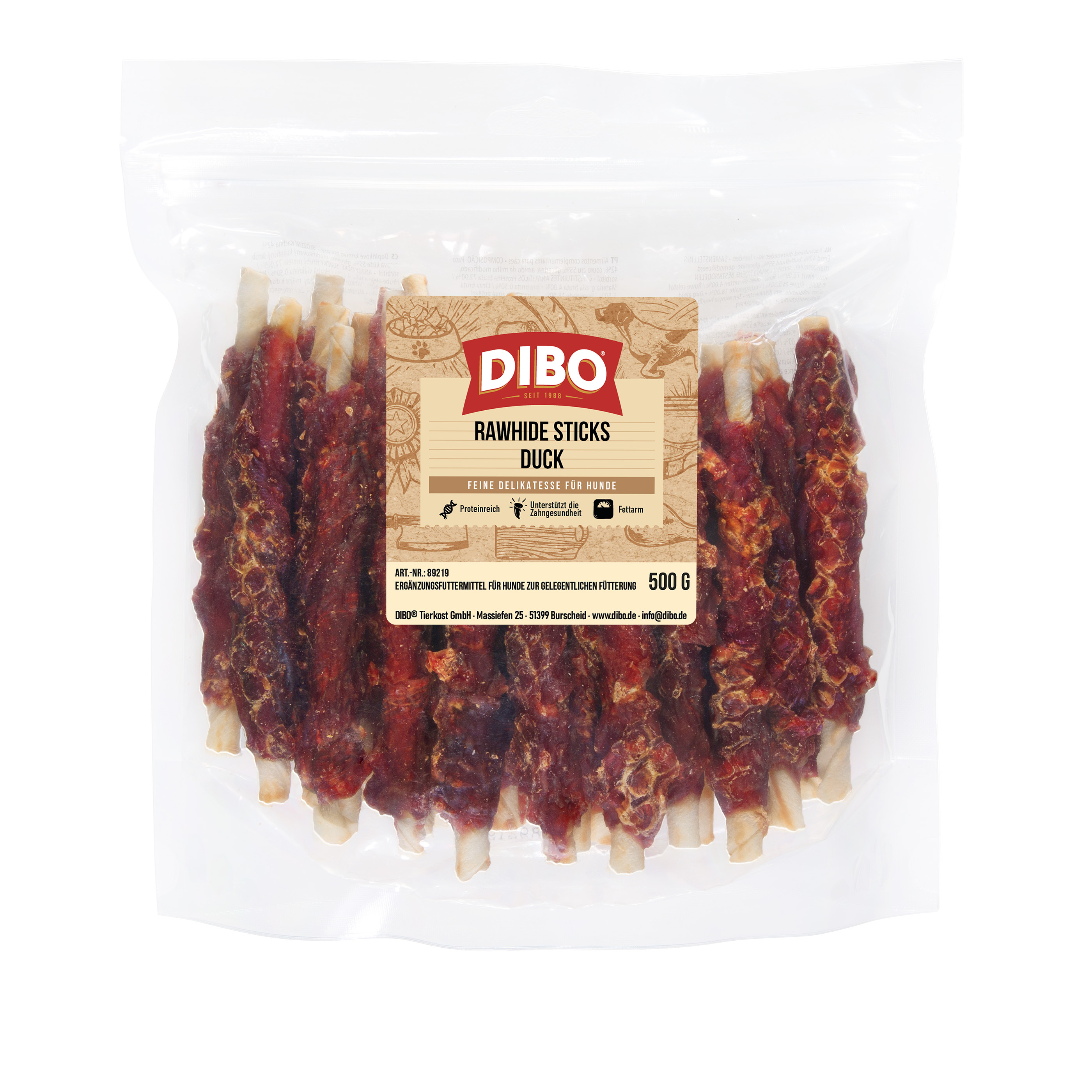DIBO RawHide Sticks Duck, 500g-Beutel