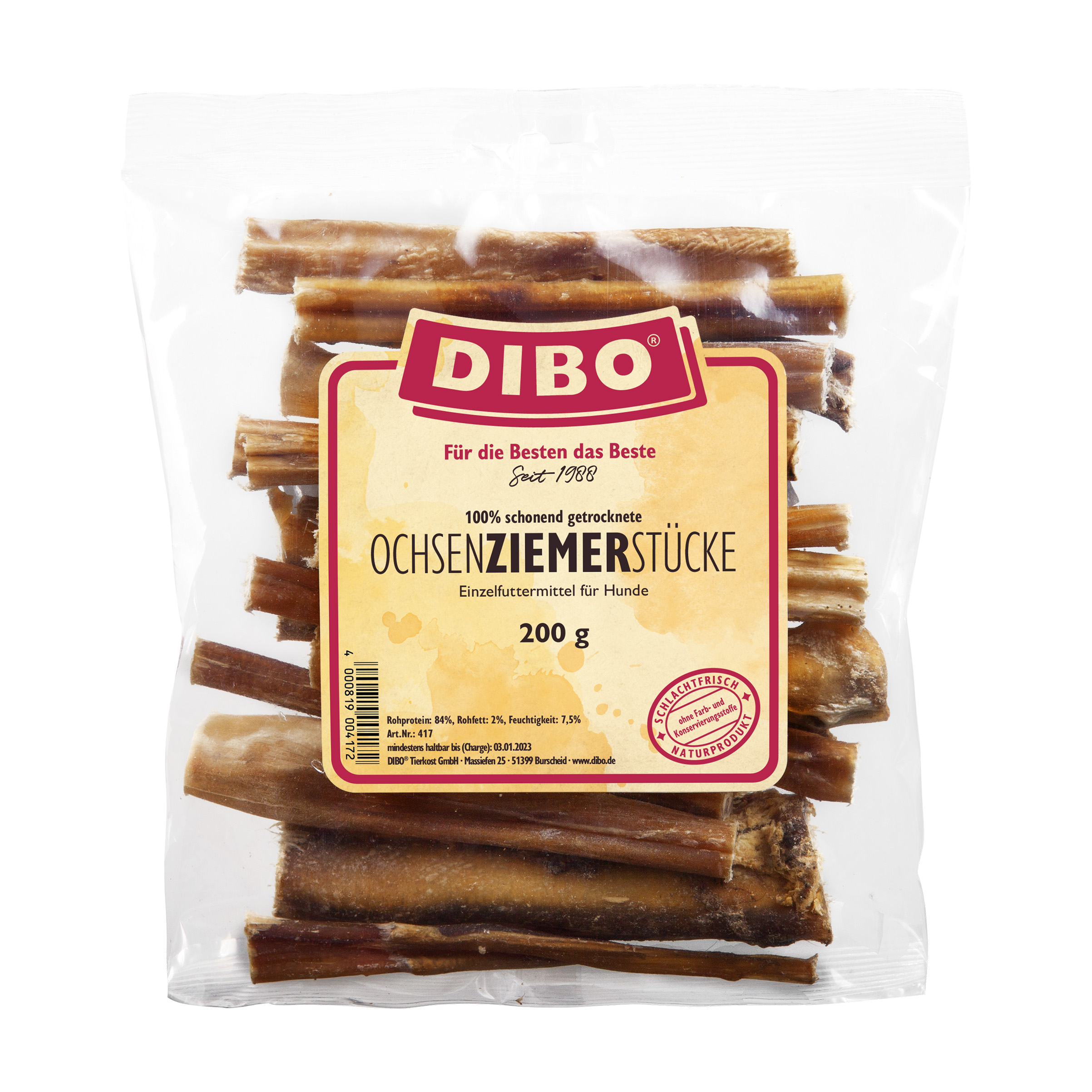Dibo Ochsenziemer 12cm Stücke - 200g-Beutel