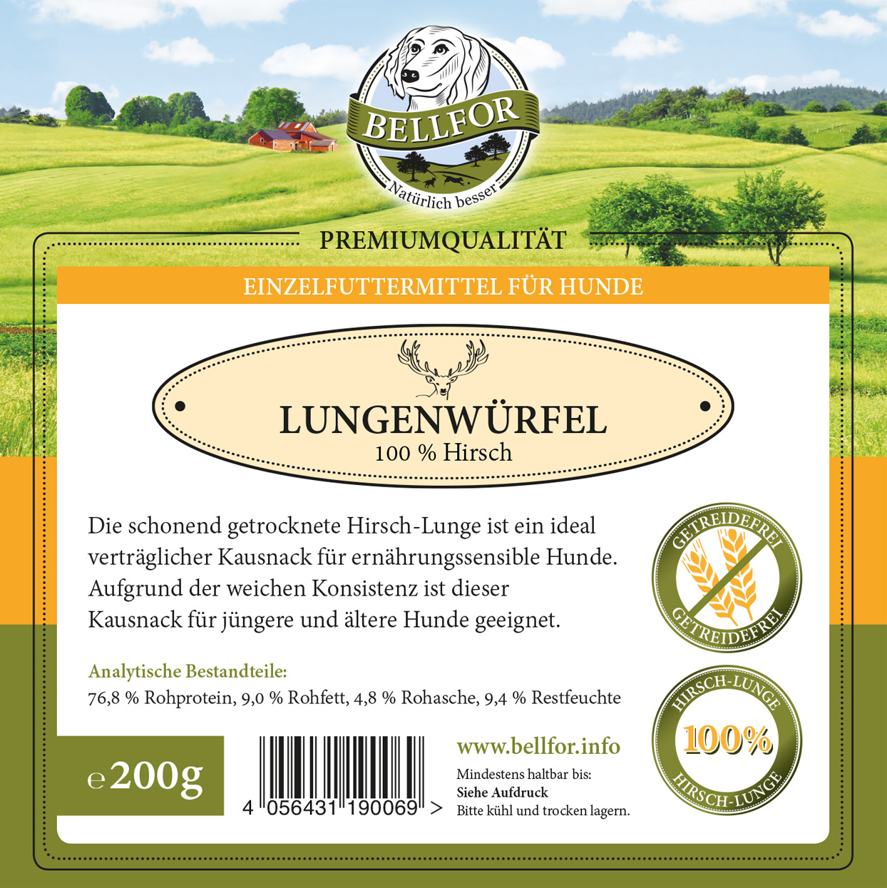 Hirsch Lungenwürfel, 200g-Beutel