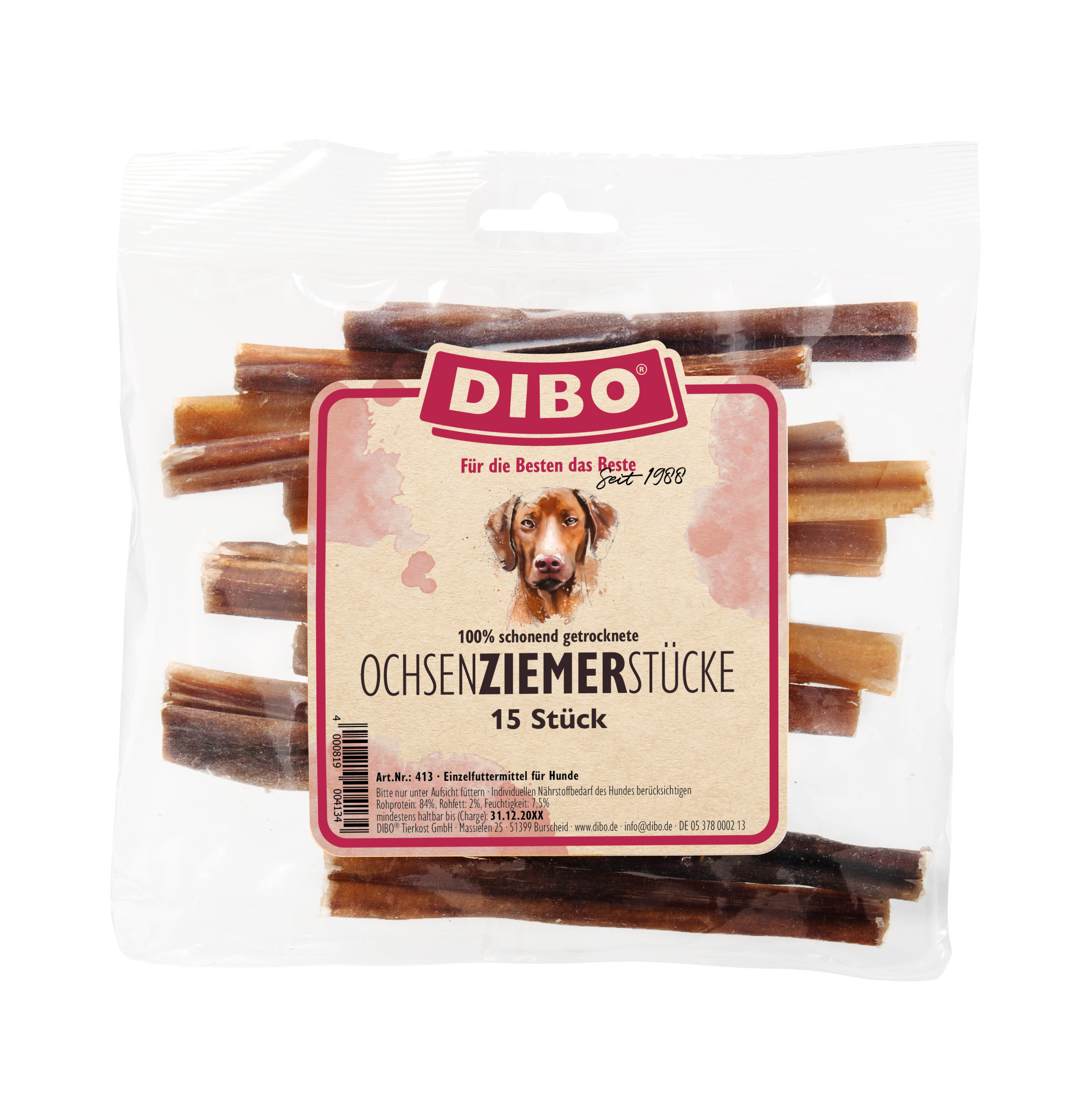 DIBO Ochsenziemer 12cm Stücke - 15 Stück-Beutel