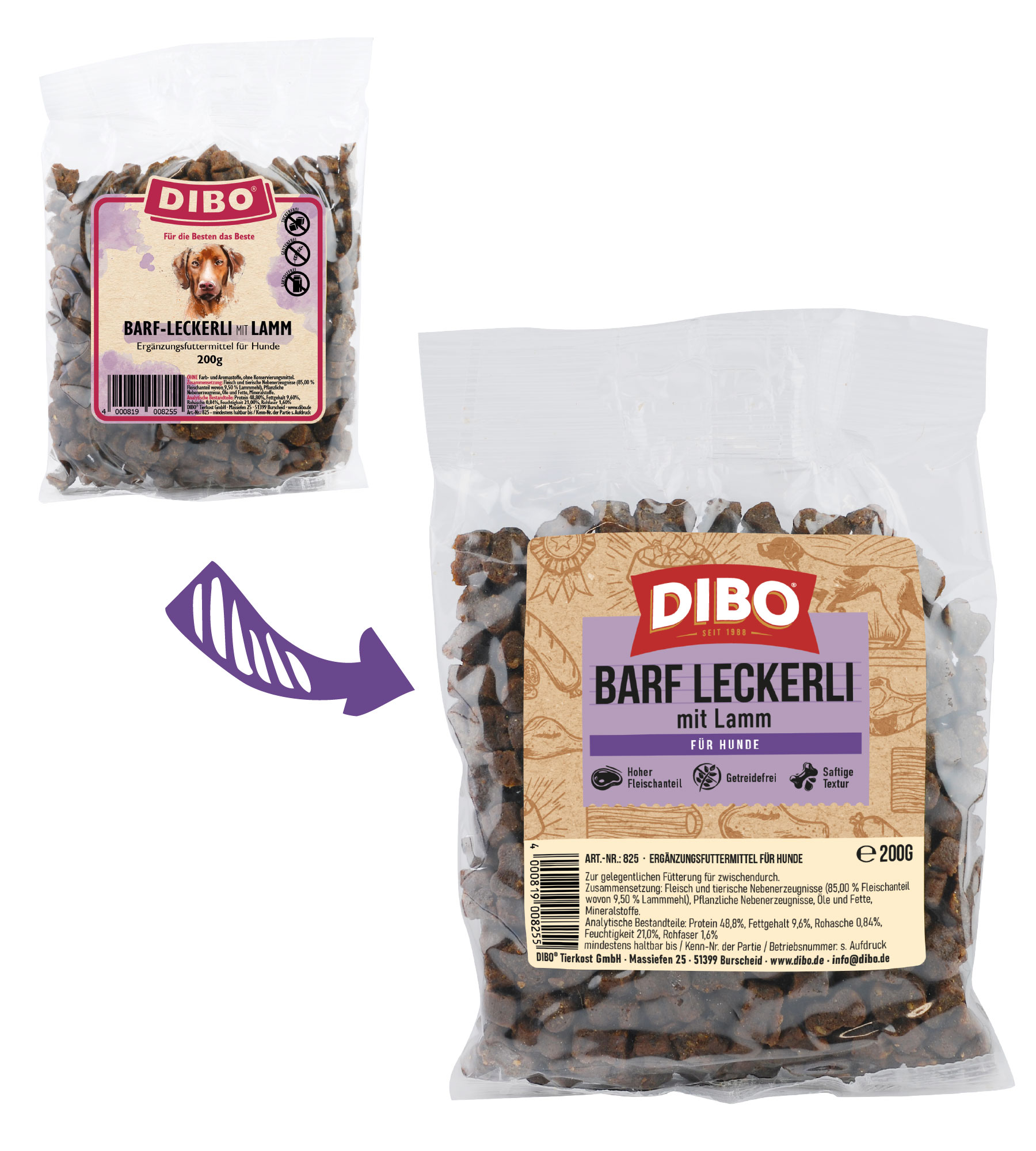 DIBO BARF-Leckerli Lamm, 200g-Beutel DIBO BARF-Leckerli mit Lamm, 200g Ergänzungsfuttermittel für Hunde, getreidefrei, hoher Fleischanteil