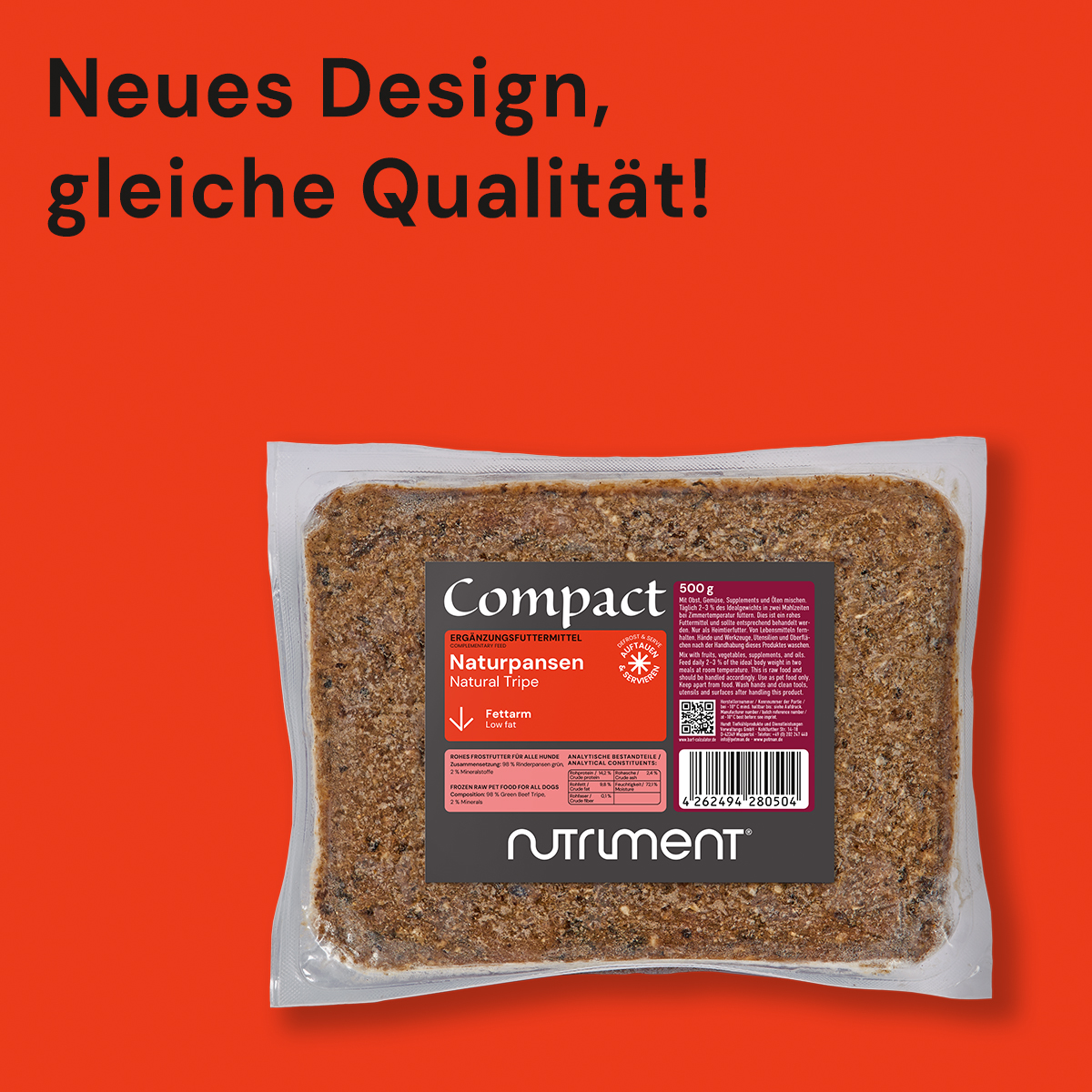 Nutriment Compact NATURPANSEN Verpackung von Nutriment Compact Naturpansen mit neuem Design auf rotem Hintergrund