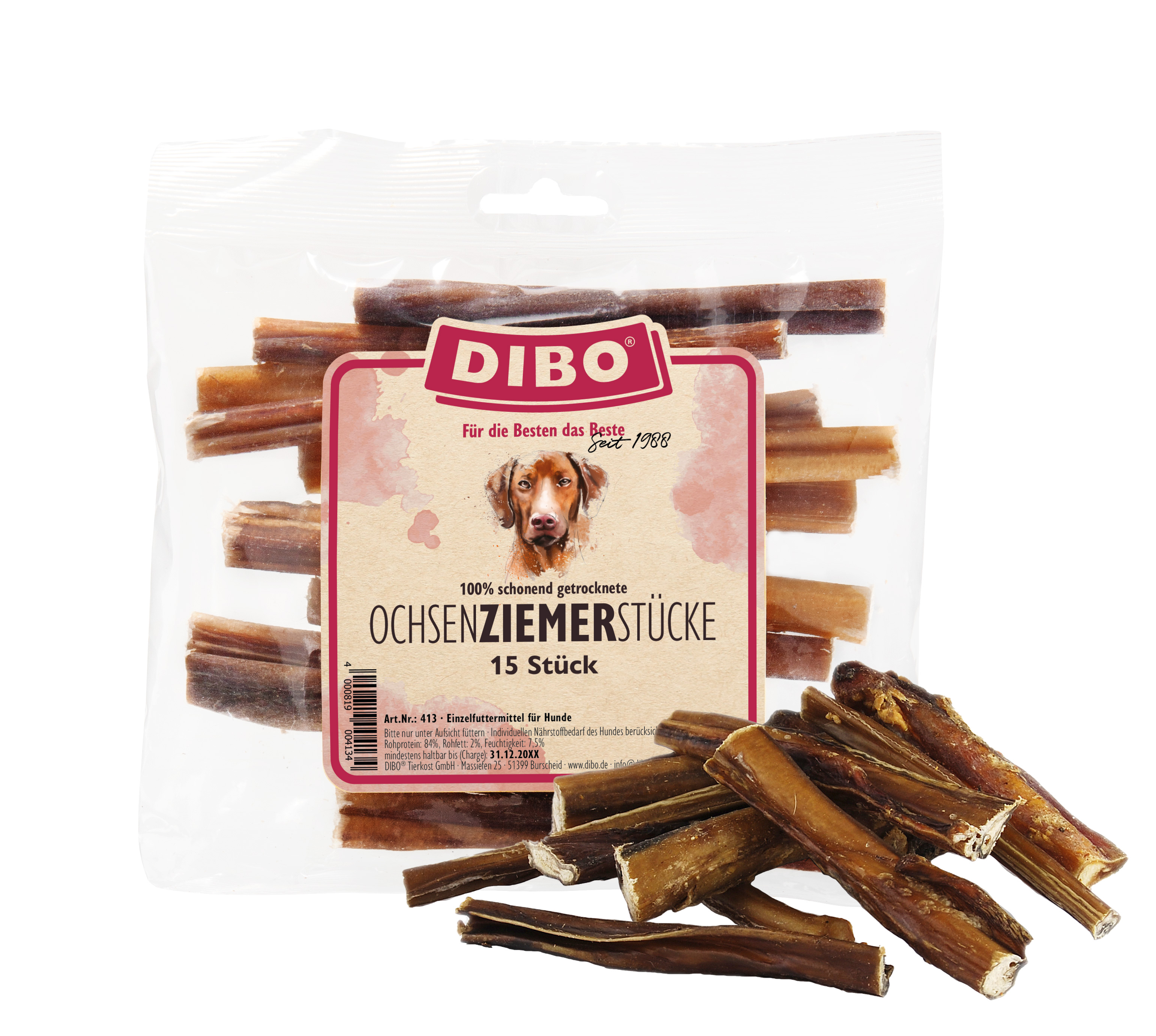 DIBO Ochsenziemer 12cm Stücke - 15 Stück-Beutel